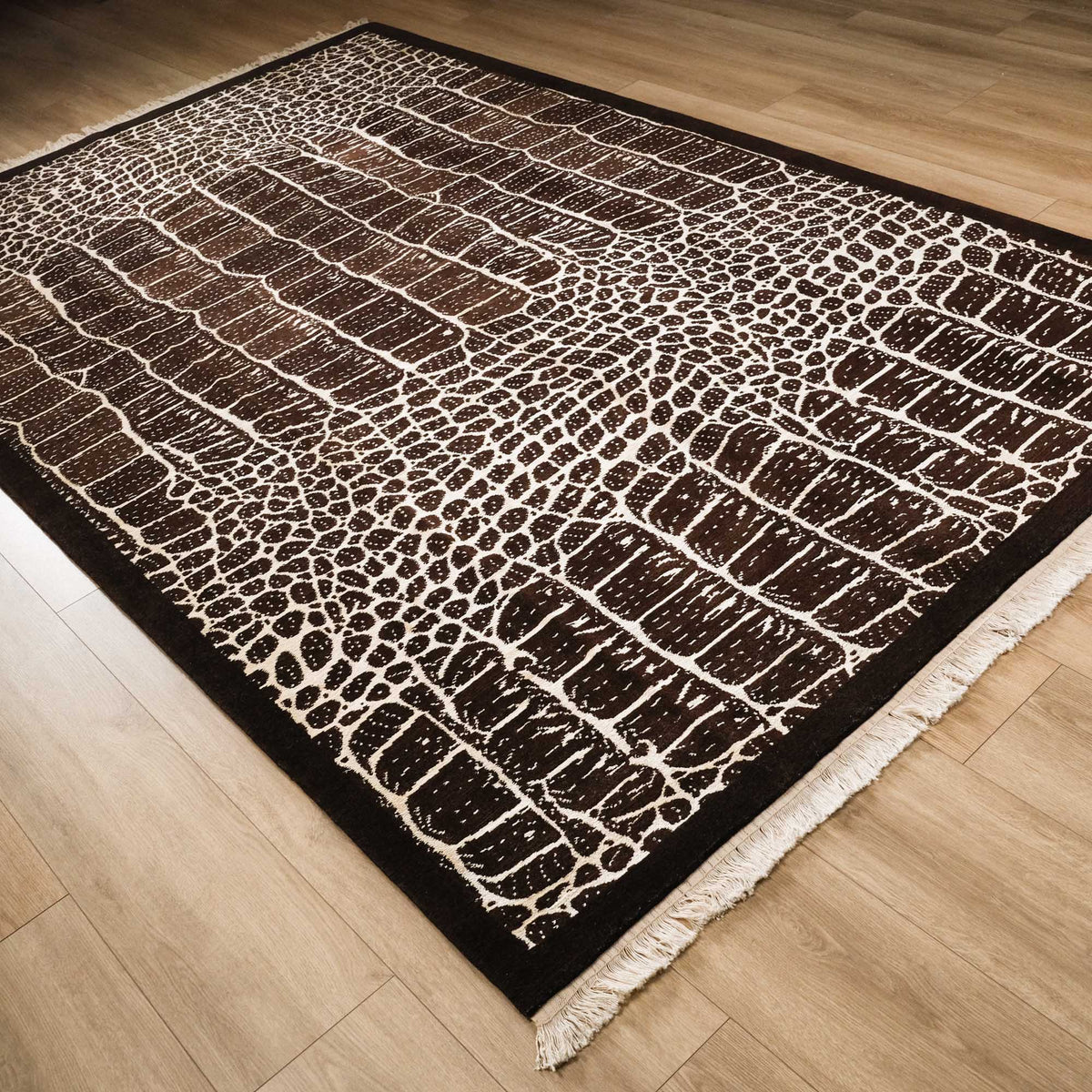 Geometrik Desenli El Dokuma Halı, kahverengi, 200x300 cm — Halıcızade