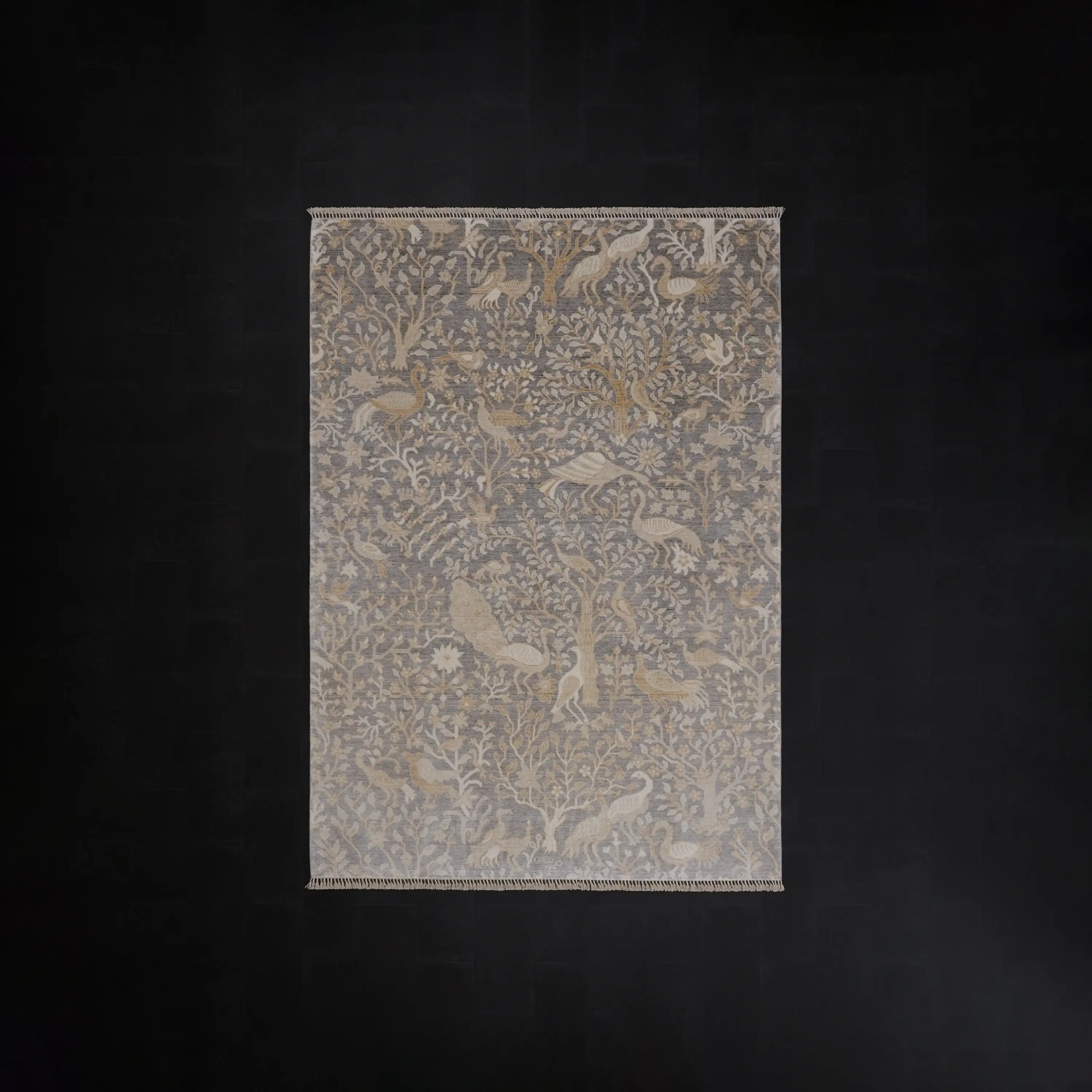 Günyolu Series Floral Patterned Gray Loom-Woven Natural Rug