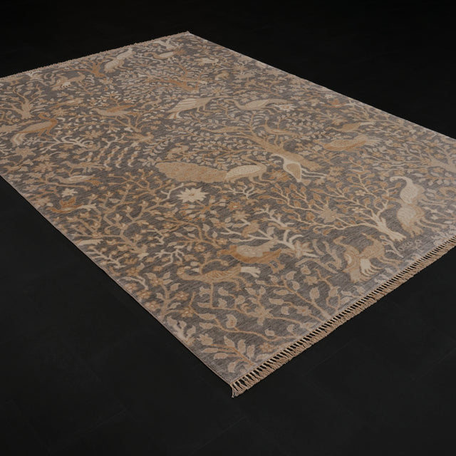Günyolu Serisi Çiçek Desenli Gri Tezgah Dokuma Doğal Halı, 200x290 cm — Halıcızade