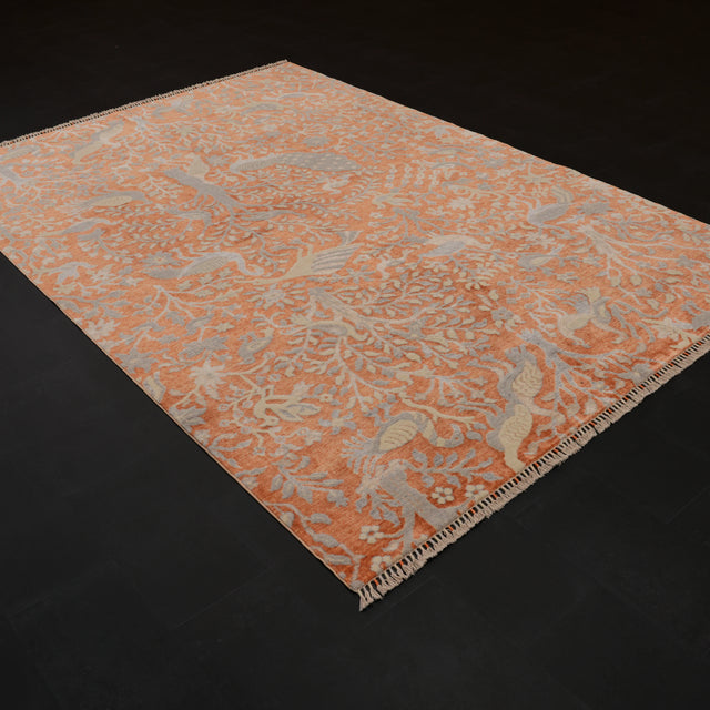 Günyolu Serisi Çiçek Desenli Terra Tezgah Dokuma Doğal Halı, terra, 200x290 cm — Halıcızade