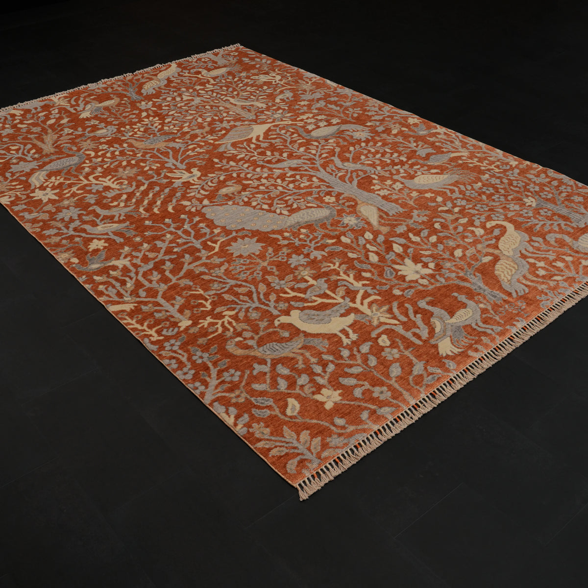 Günyolu Serisi Çiçek Desenli Terra Tezgah Dokuma Doğal Halı — 200x290 cm