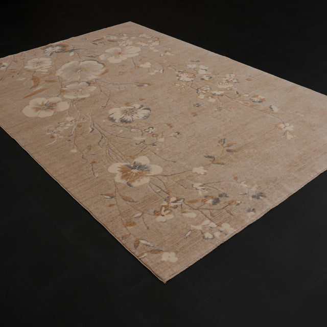 Günyolu Serisi Çiçek Desenli Vizon Tezgah Dokuma Doğal Halı, 200x300 cm — Halıcızade