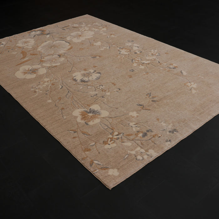 Günyolu Serisi Çiçek Desenli Vizon Tezgah Dokuma Doğal Halı, 200x300 cm — Halıcızade