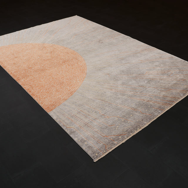 Günyolu Serisi Gri Soyut Desenli Tezgah Dokuma Doğal Halı, 200x300 cm — Halıcızade