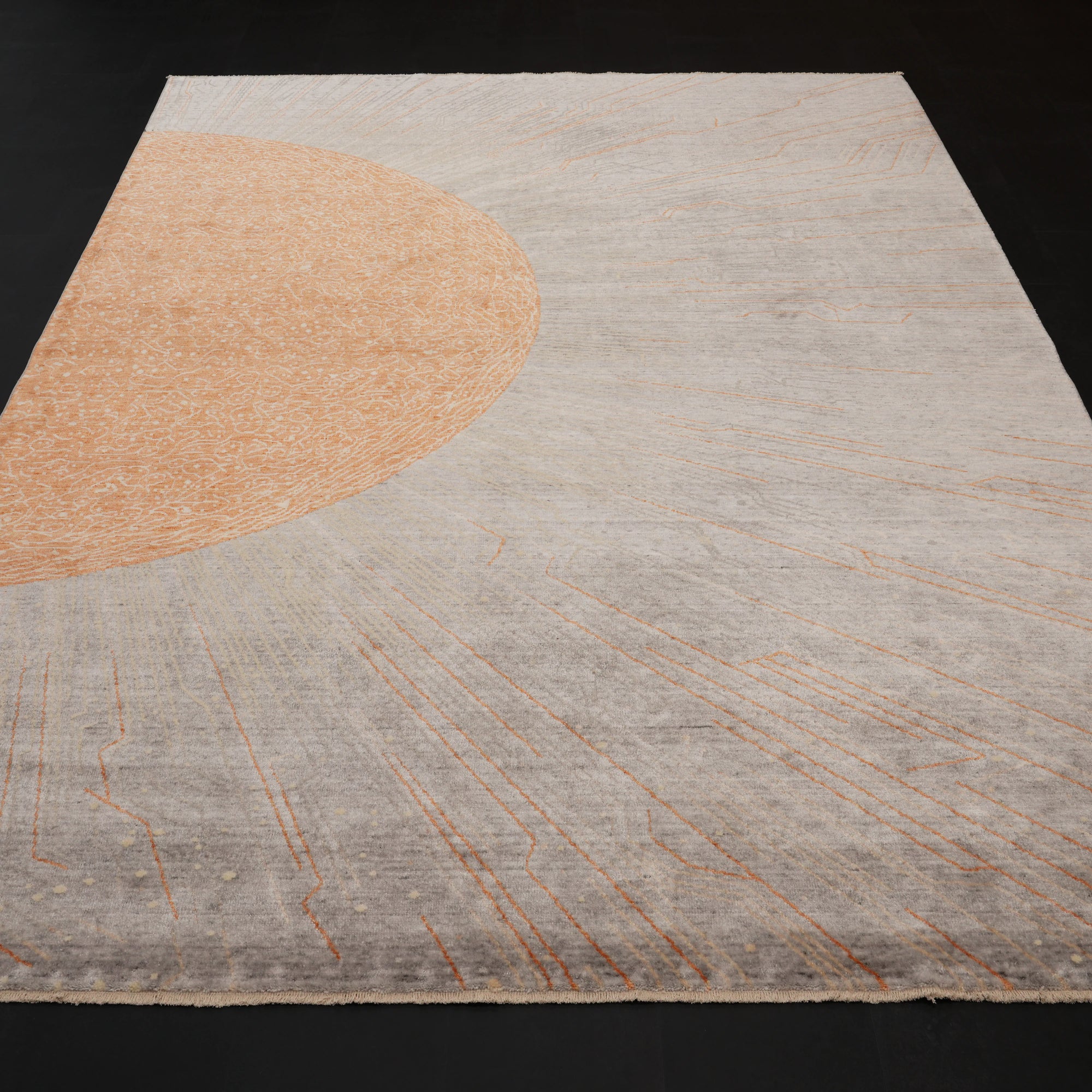 Günyolu Serisi Gri Soyut Desenli Tezgah Dokuma Doğal Halı — 200x300 cm