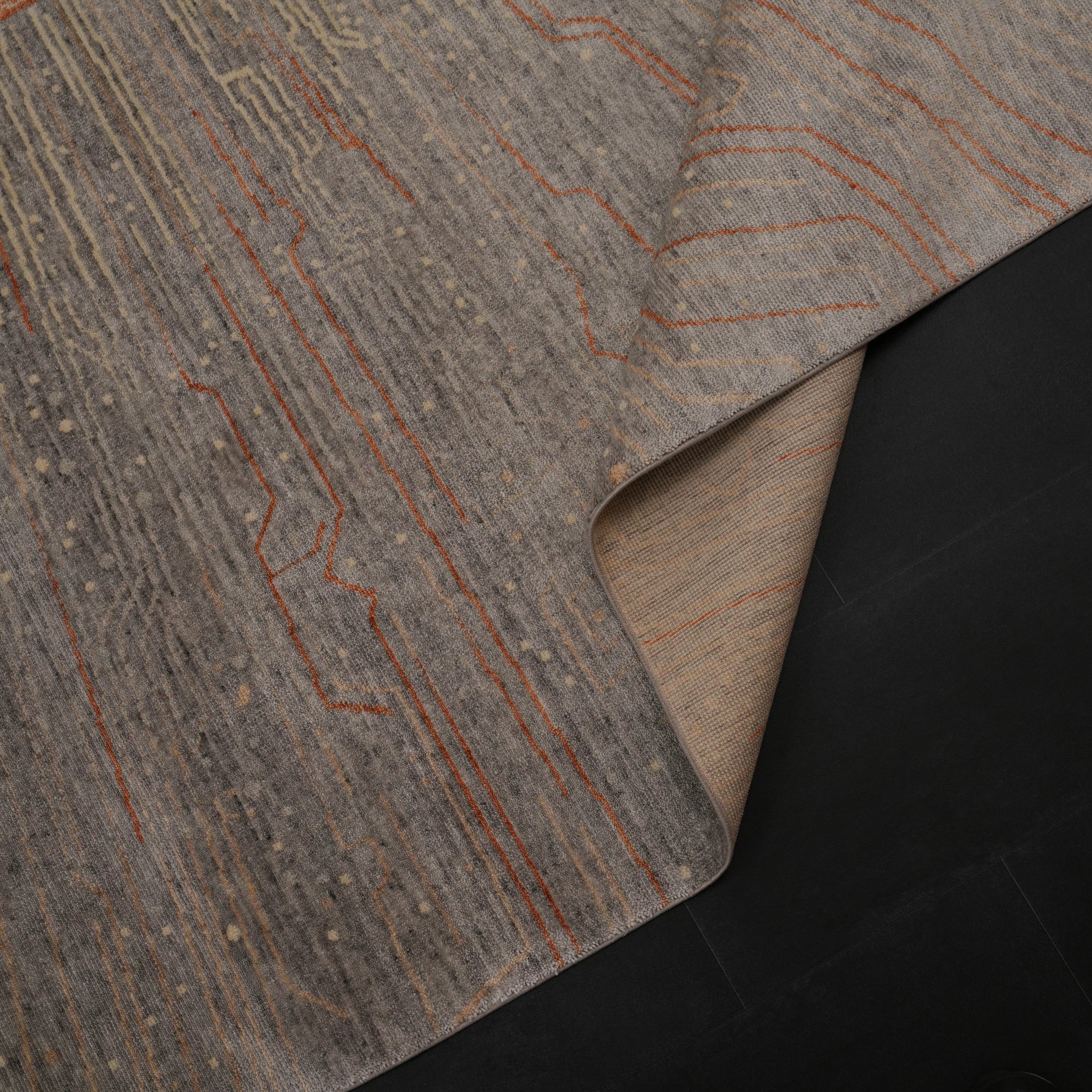 Günyolu Serisi Gri Soyut Desenli Tezgah Dokuma Doğal Halı