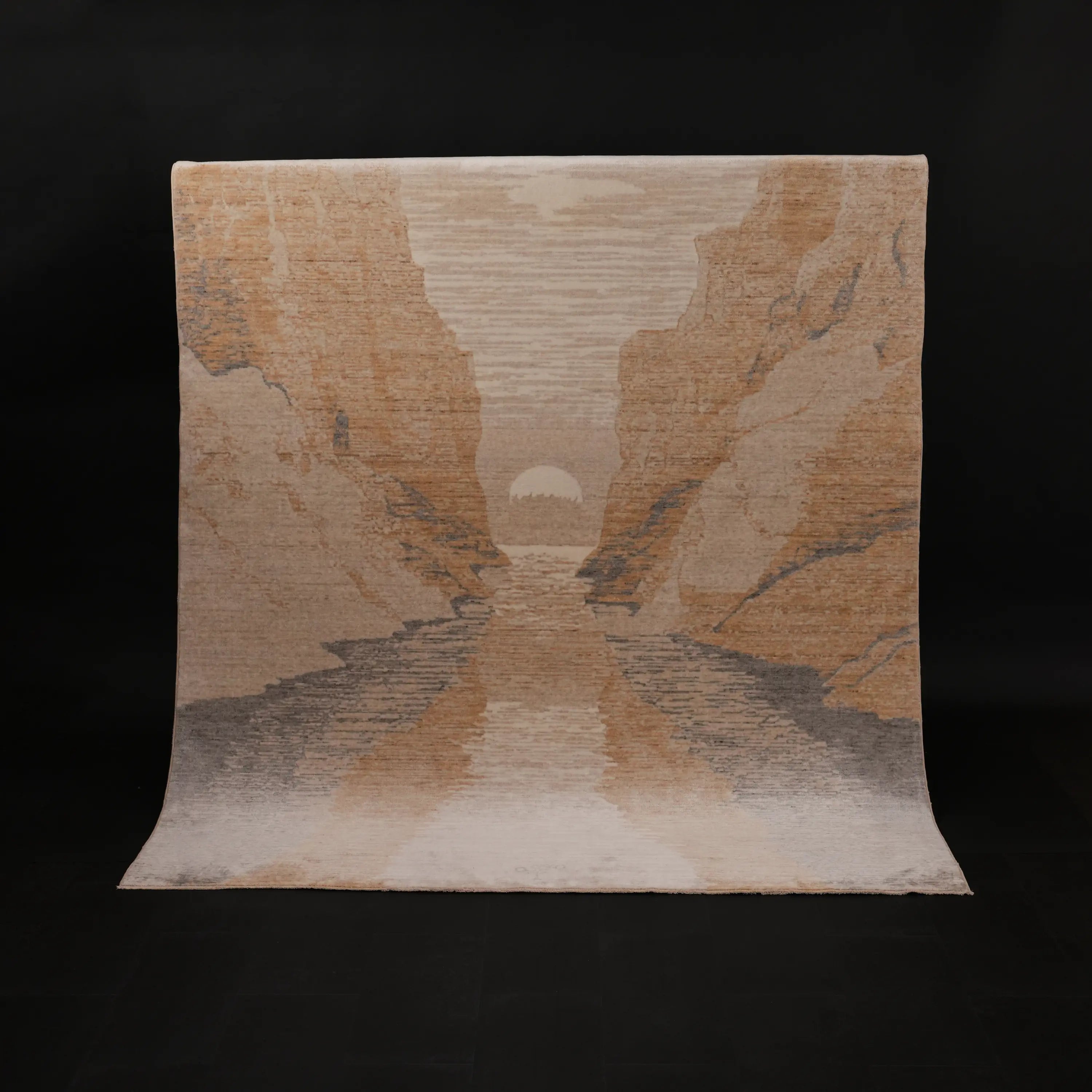 Günyolu Serisi Kemaliye Karanlık Kanyon Desenli Bej Tezgah Dokuma Doğal Halı