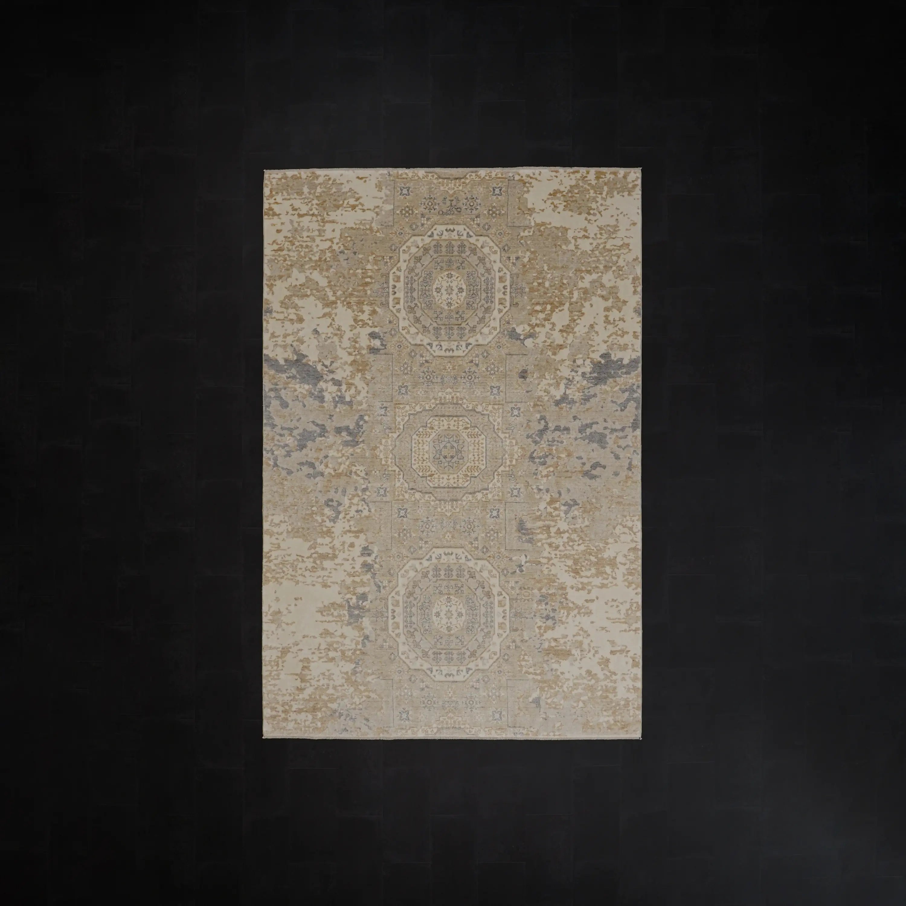 Günyolu Serisi Memlük Desenli Bej Tezgah Dokuma Doğal Halı