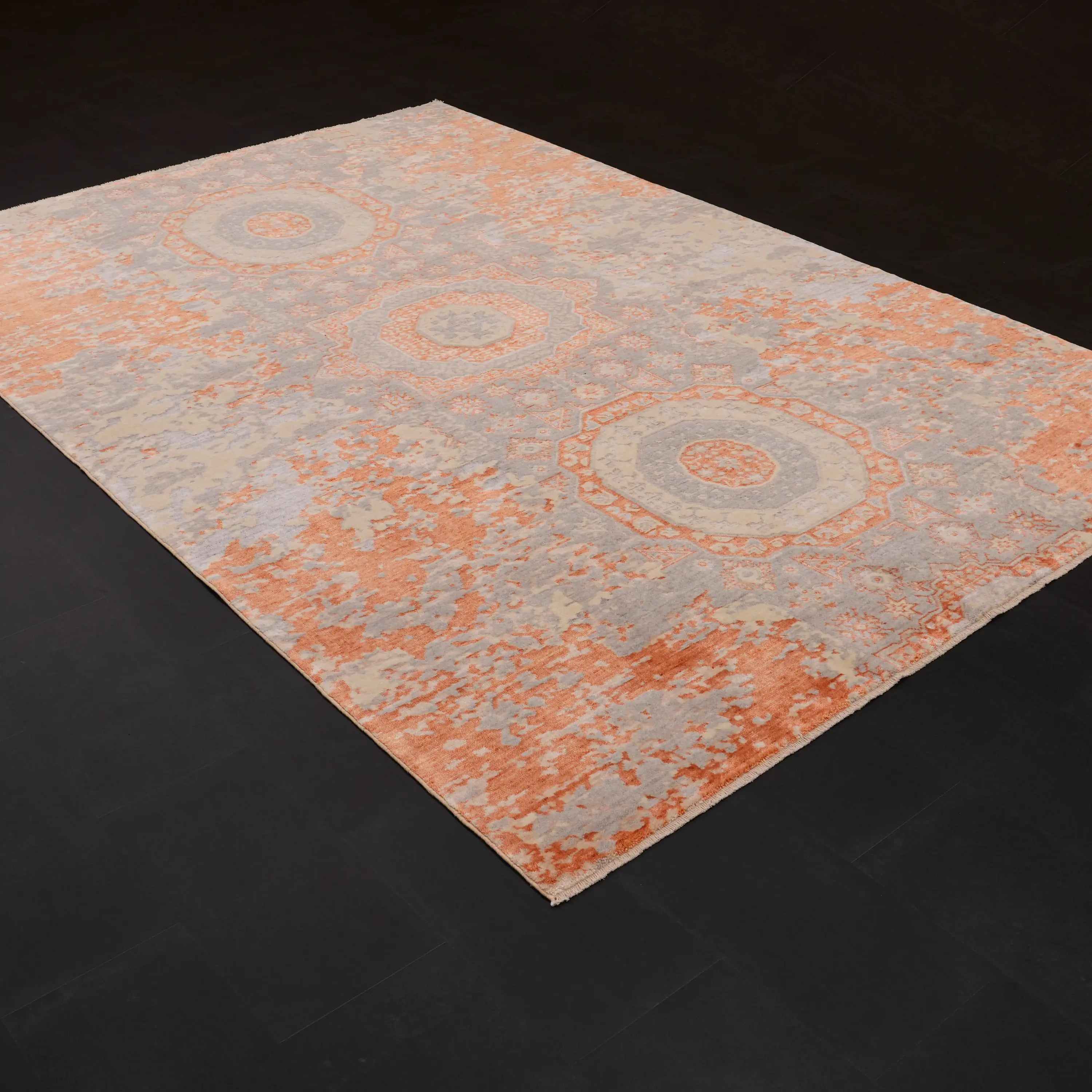 Günyolu Series Mamluk Patterned Terra Loom-Woven Natural Rug