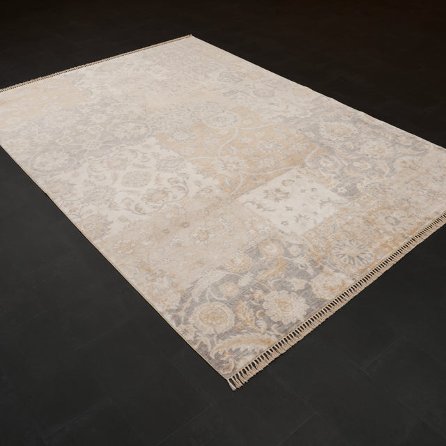 Günyolu Serisi Patchwork Desenli Bej Tezgah Dokuma Doğal Halı, 200x290 cm — Halıcızade