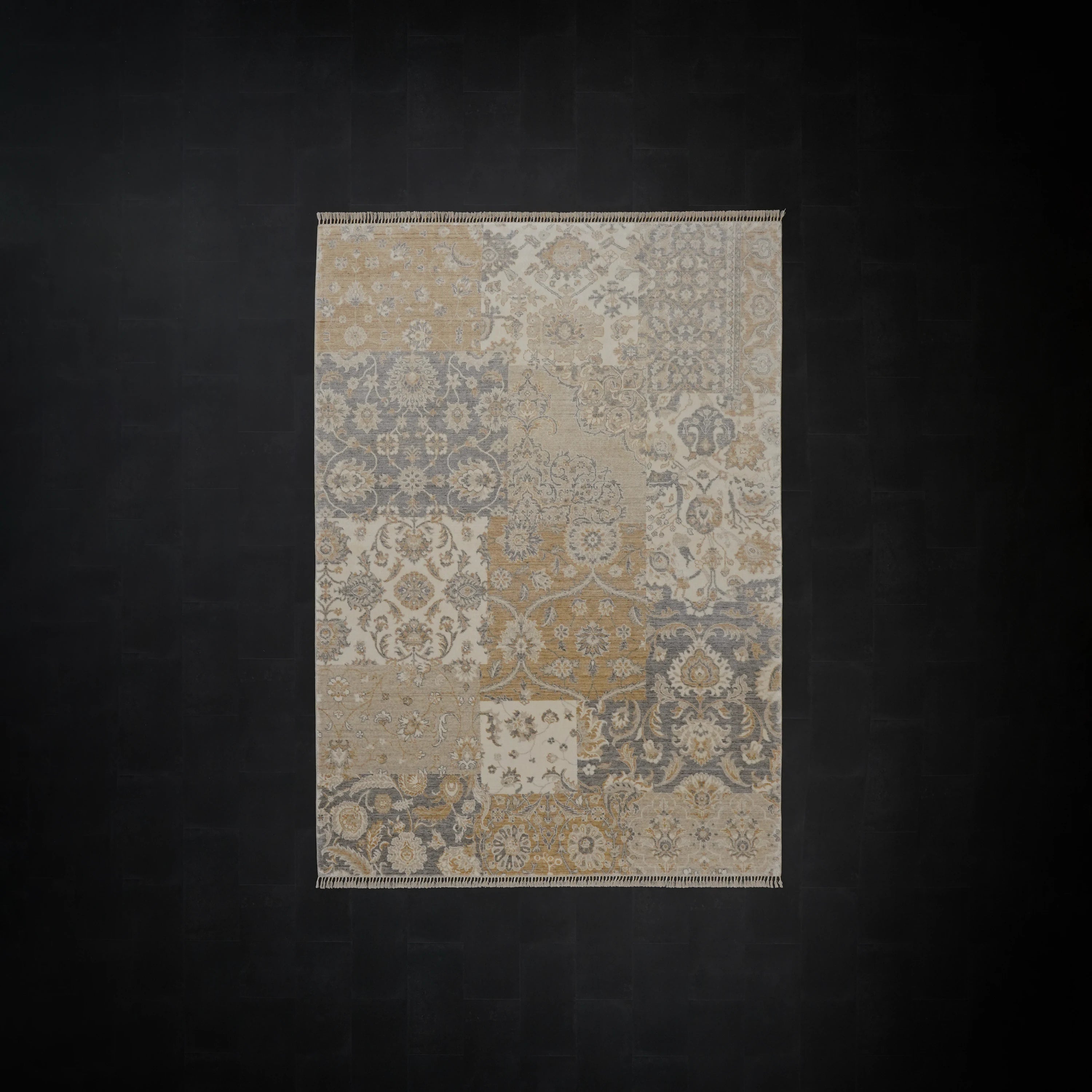 Günyolu Series Patchwork Patterned Beige Loom-Woven Natural Rug