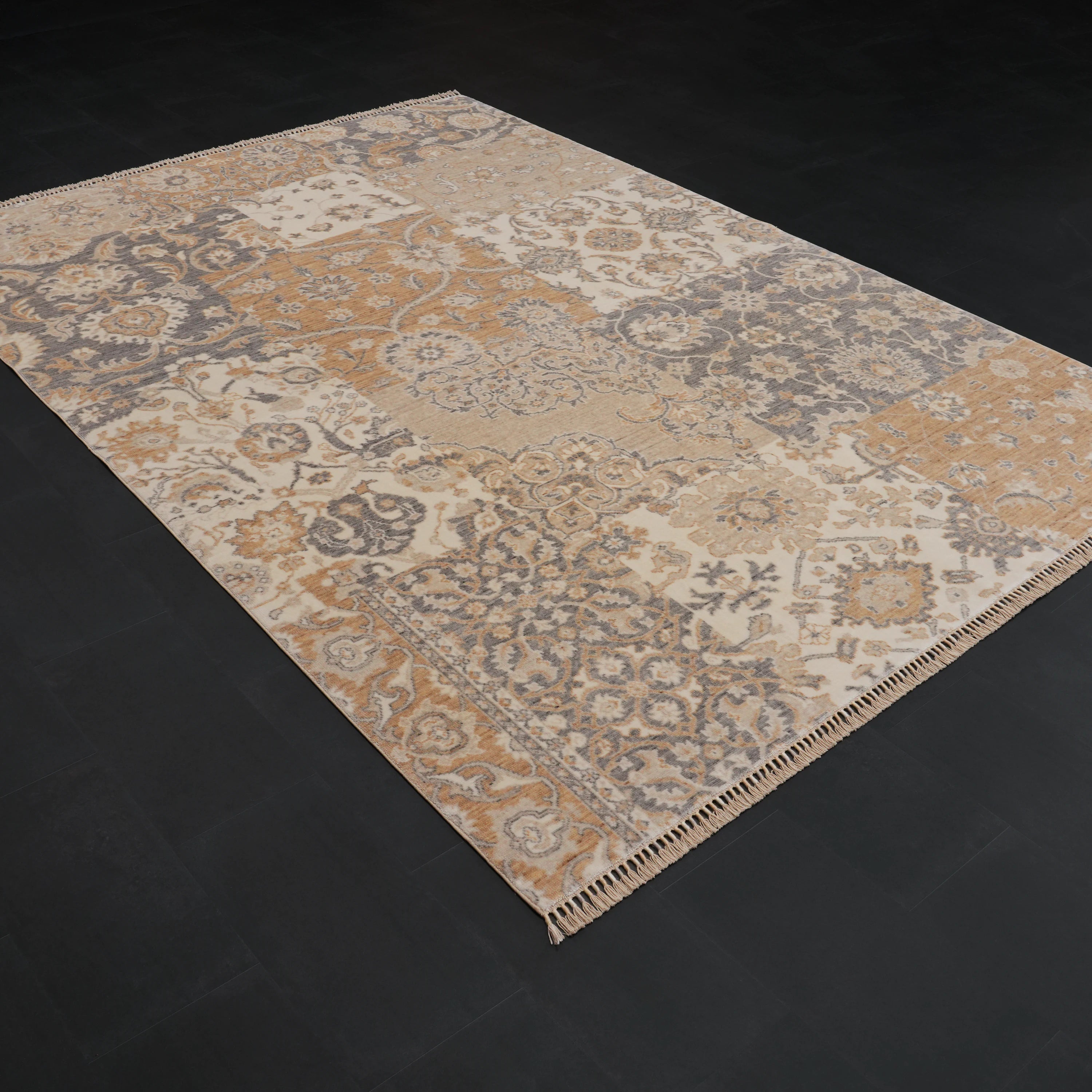 Günyolu Series Patchwork Patterned Beige Loom-Woven Natural Rug