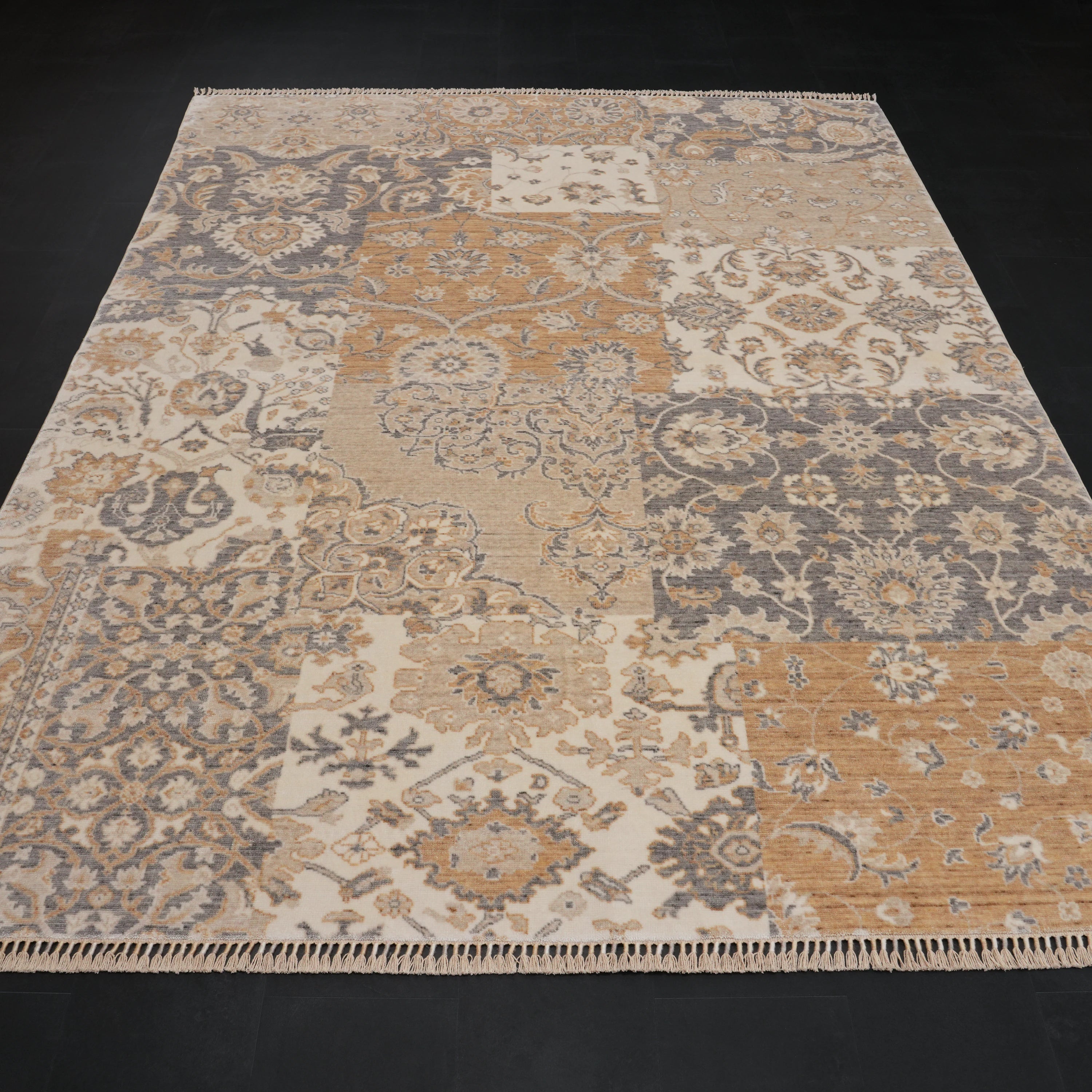 Günyolu Series Patchwork Patterned Beige Loom-Woven Natural Rug