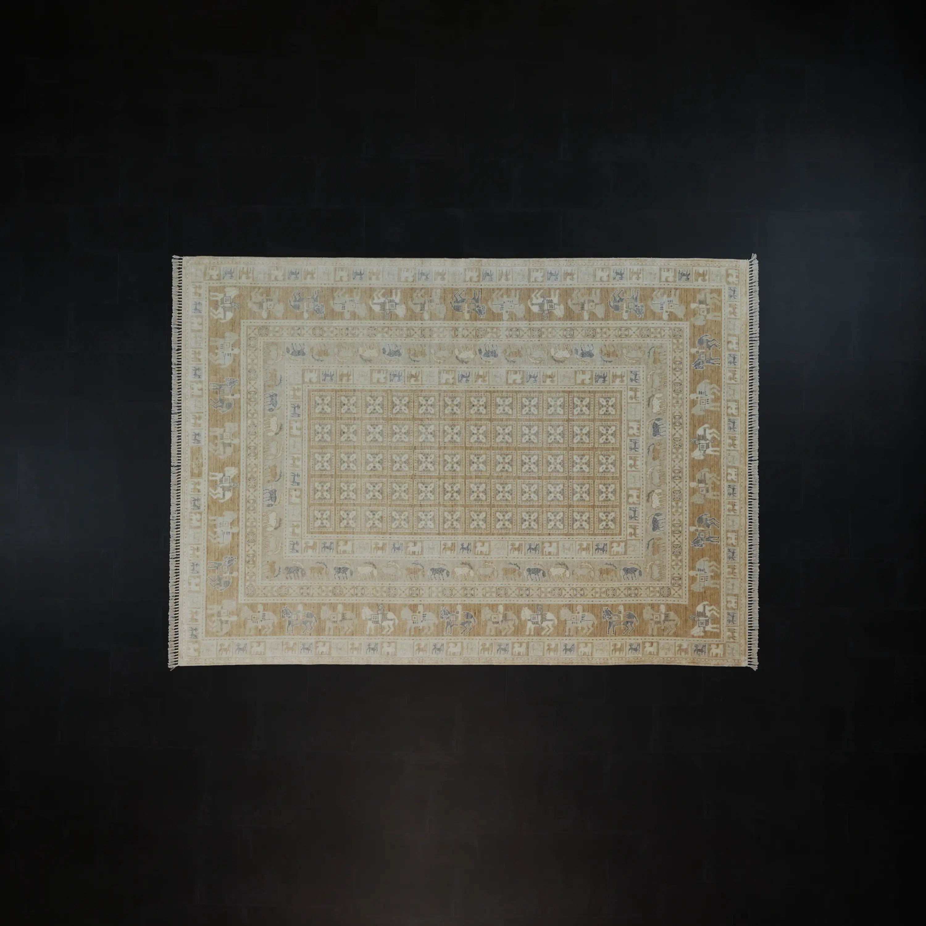 Günyolu Serisi Pazırık Desenli Krem Tencel Tezgah Dokuma Halı