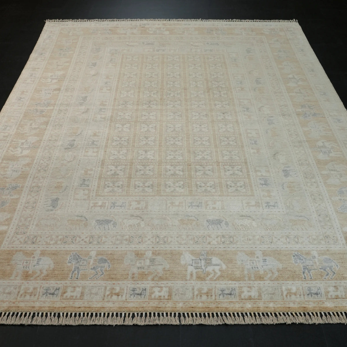 Günyolu Serisi Pazırık Desenli Krem Tencel Tezgah Dokuma Halı — 200x290 cm