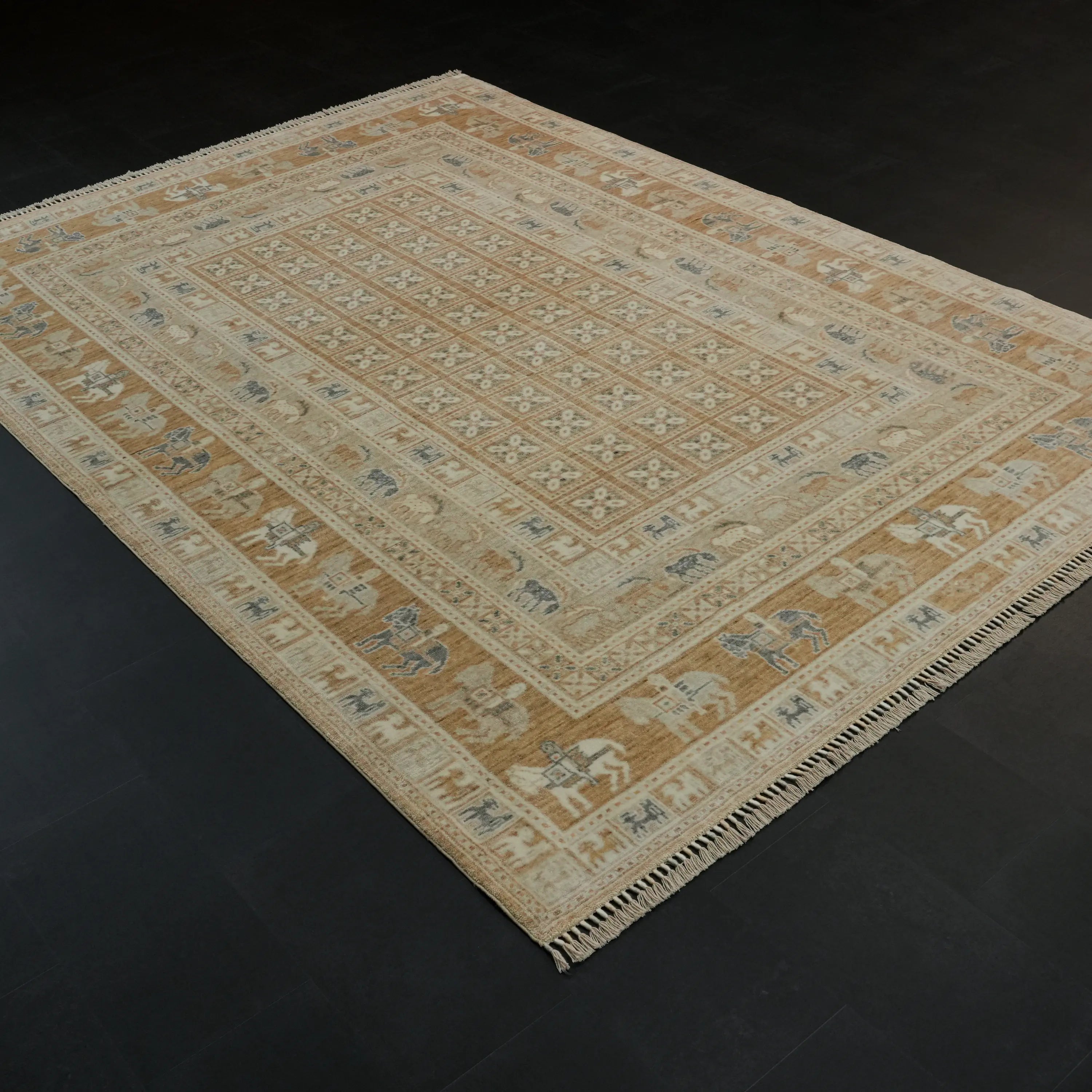 Günyolu Serisi Pazırık Desenli Krem Tencel Tezgah Dokuma Halı