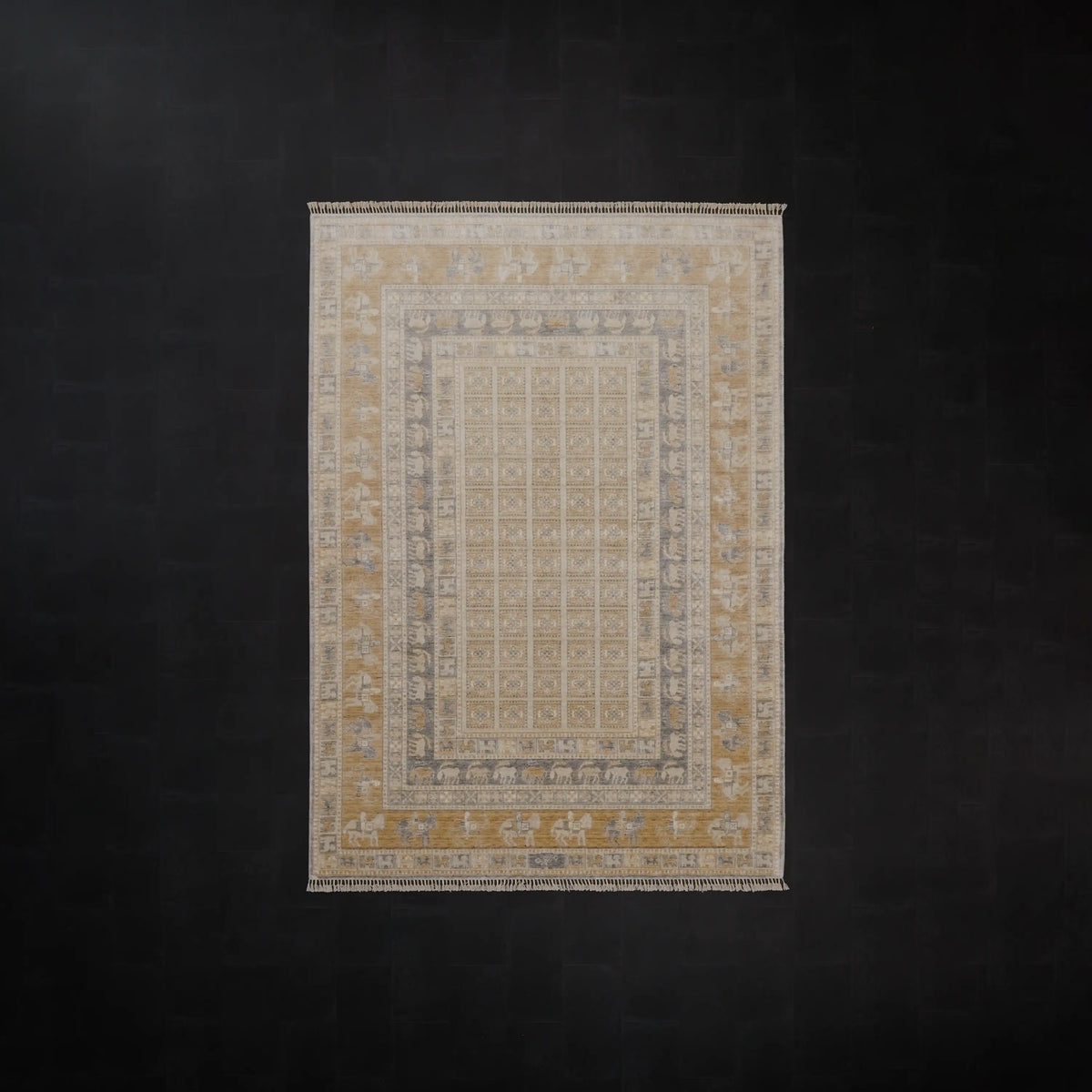 Günyolu Serisi Pazırık Desenli Krem Tezgah Dokuma Doğal Halı — tencel