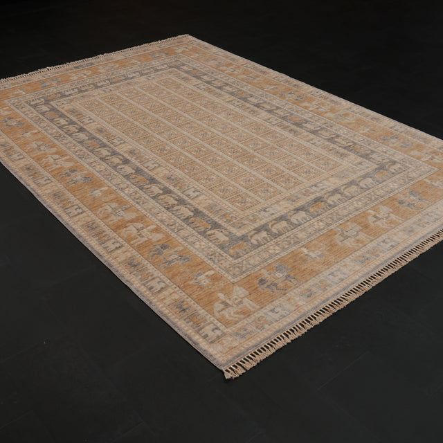 Günyolu Serisi Pazırık Desenli Krem Tezgah Dokuma Doğal Halı, 200x290 cm — Halıcızade