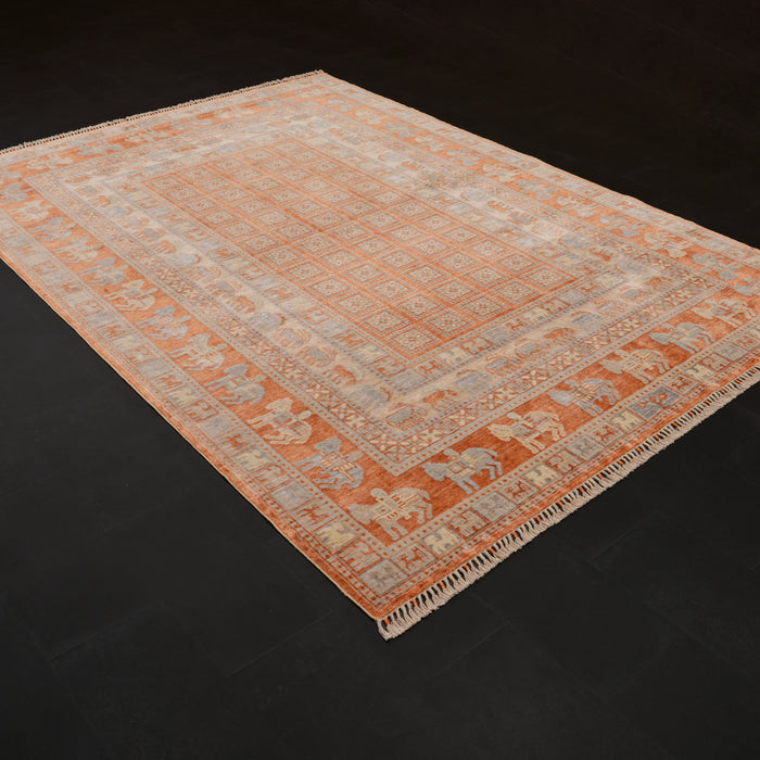 Günyolu Serisi Pazırık Desenli Terra Tezgah Dokuma Doğal Halı, terra, 200x290 cm — Halıcızade