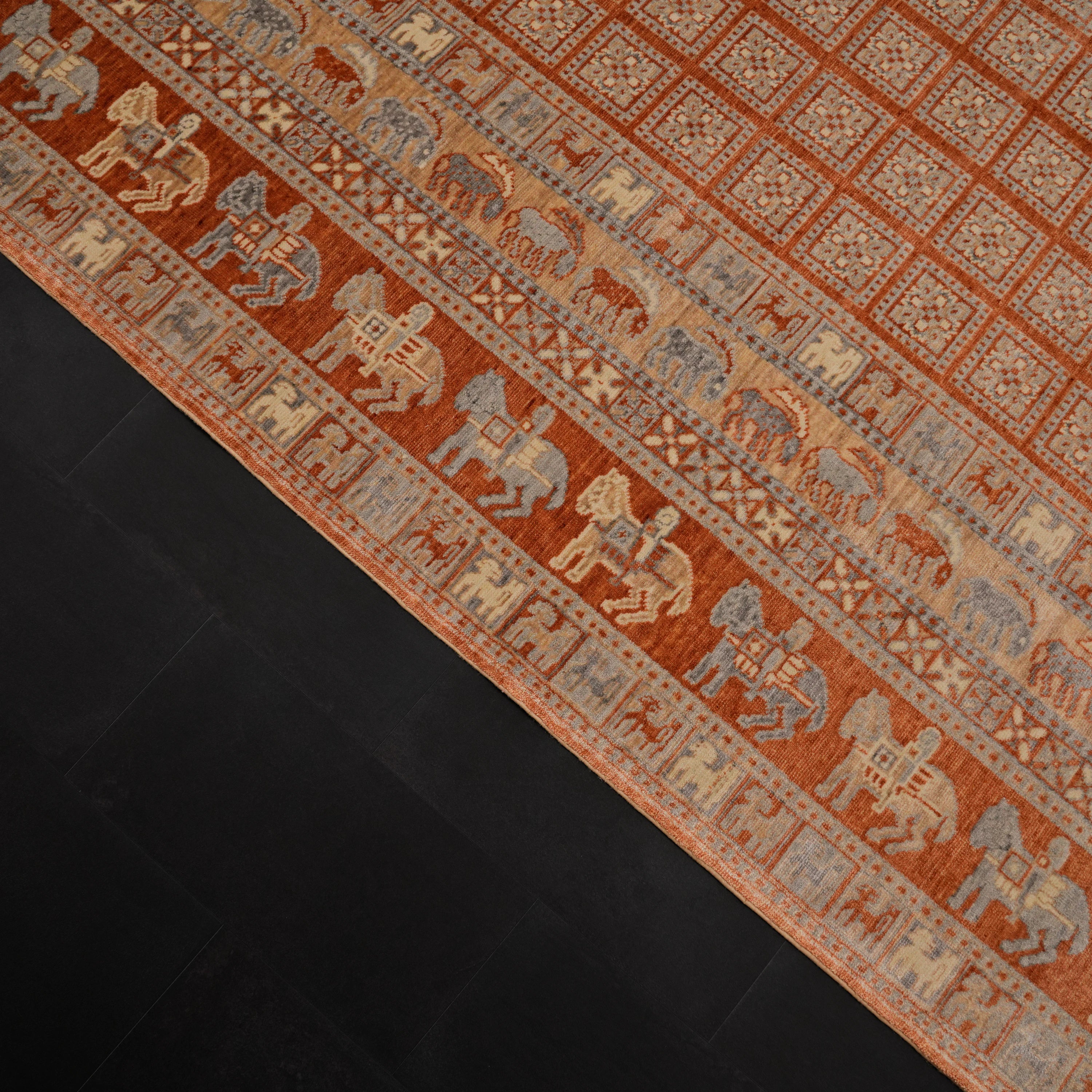 Günyolu Series Pazırık Patterned Terra Loom-Woven Natural Rug