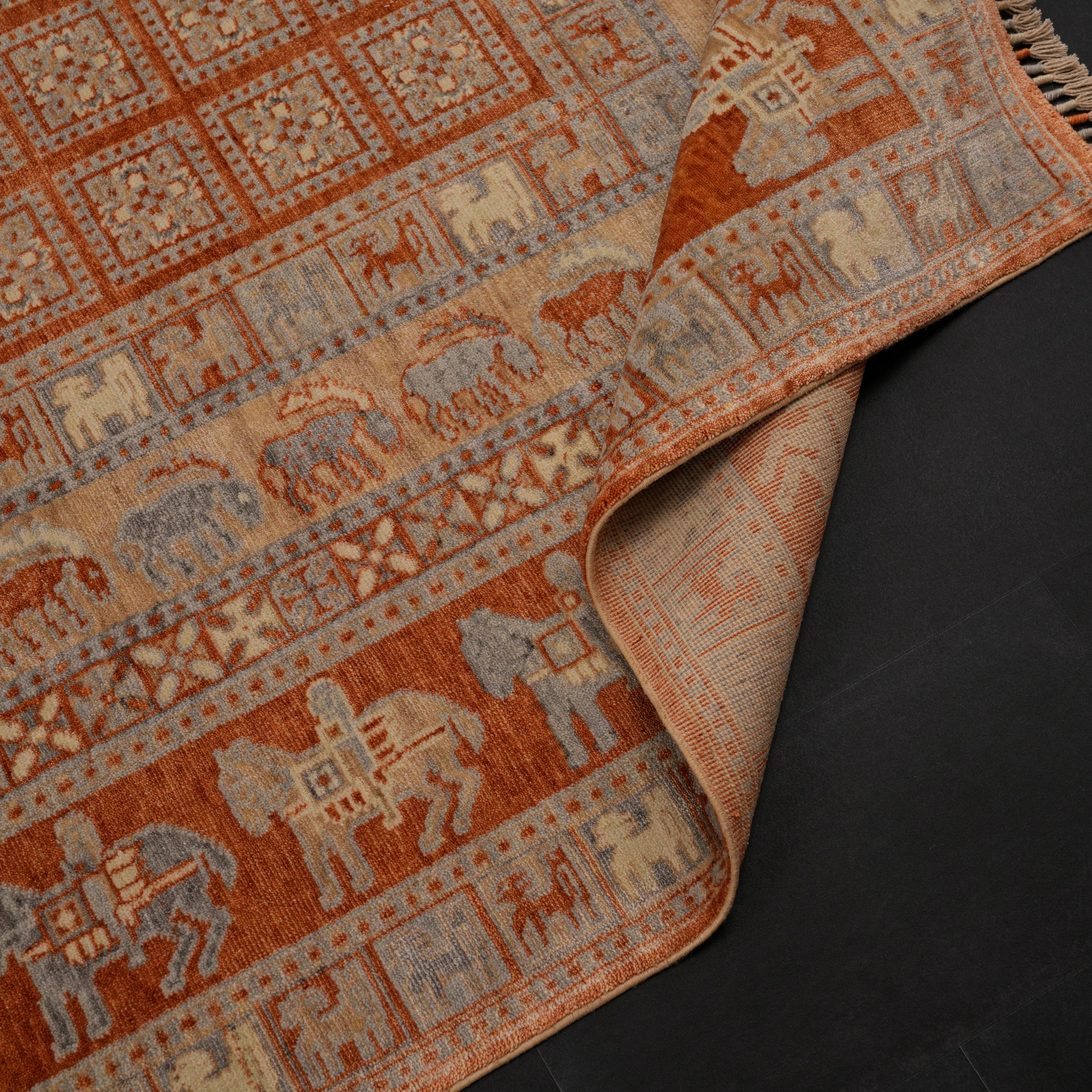 Günyolu Series Pazırık Patterned Terra Loom-Woven Natural Rug