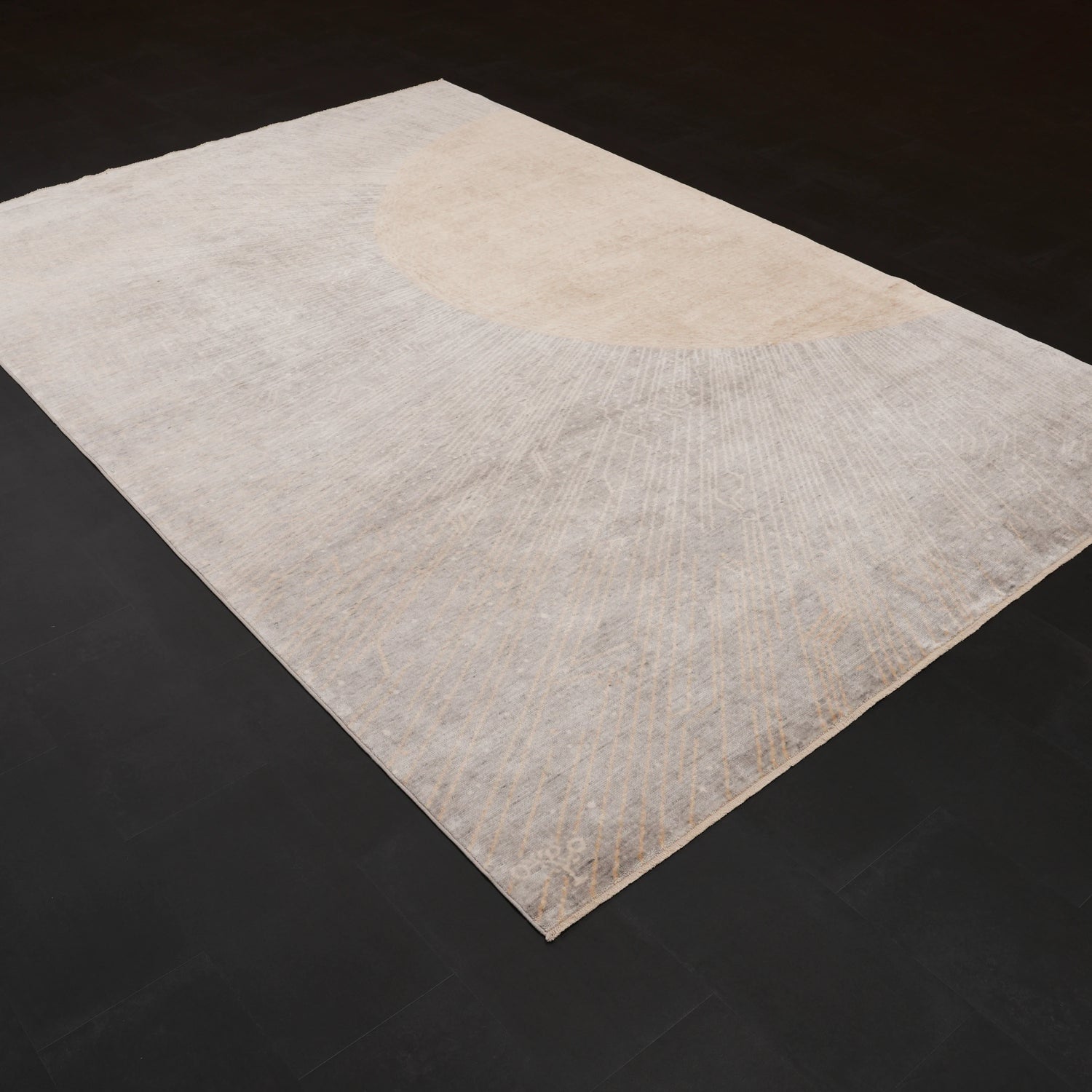 Günyolu Serisi Soyut Desenli Gri Tezgah Dokuma Doğal Halı, 200x300 cm — Halıcızade
