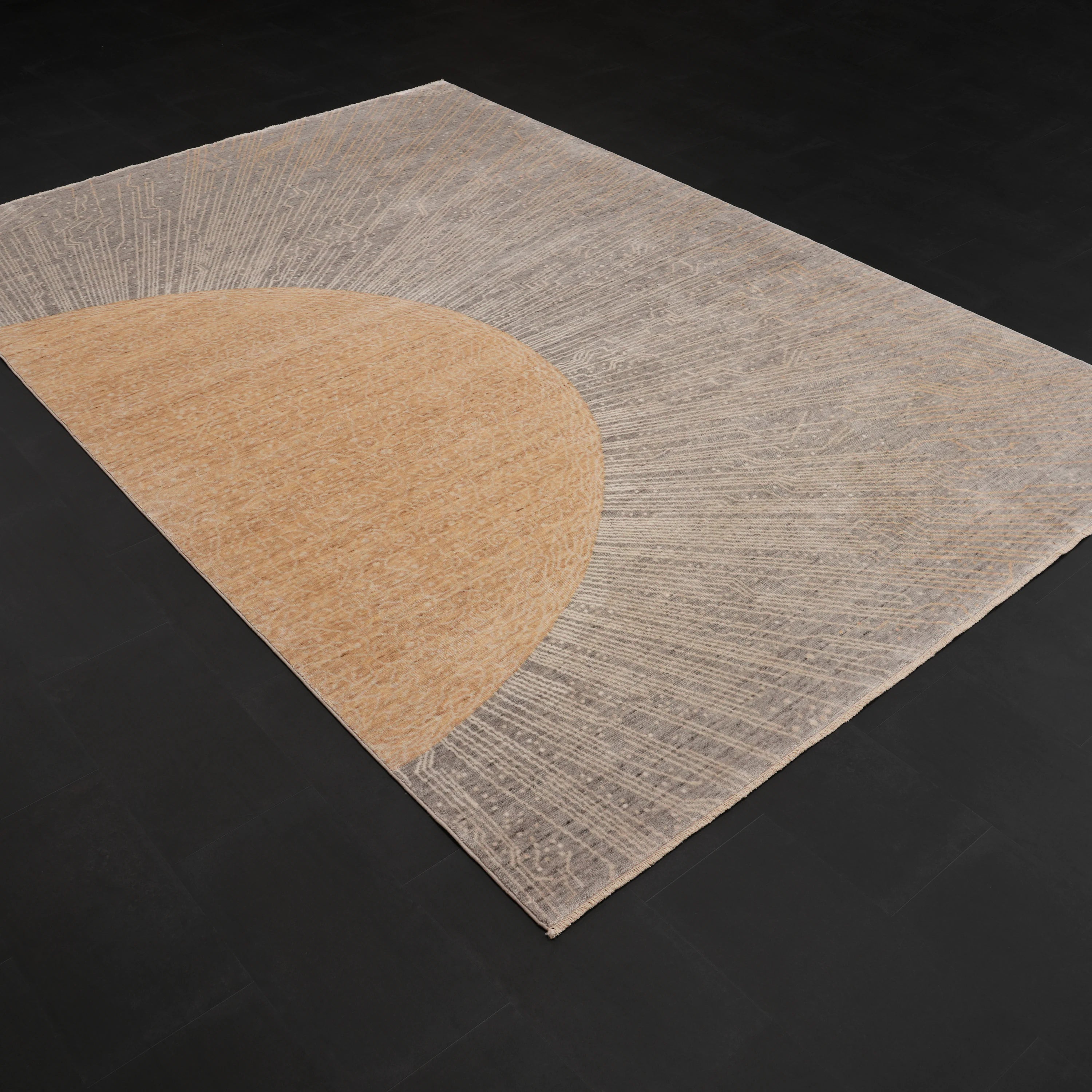 Günyolu Serisi Soyut Desenli Gri Tezgah Dokuma Doğal Halı