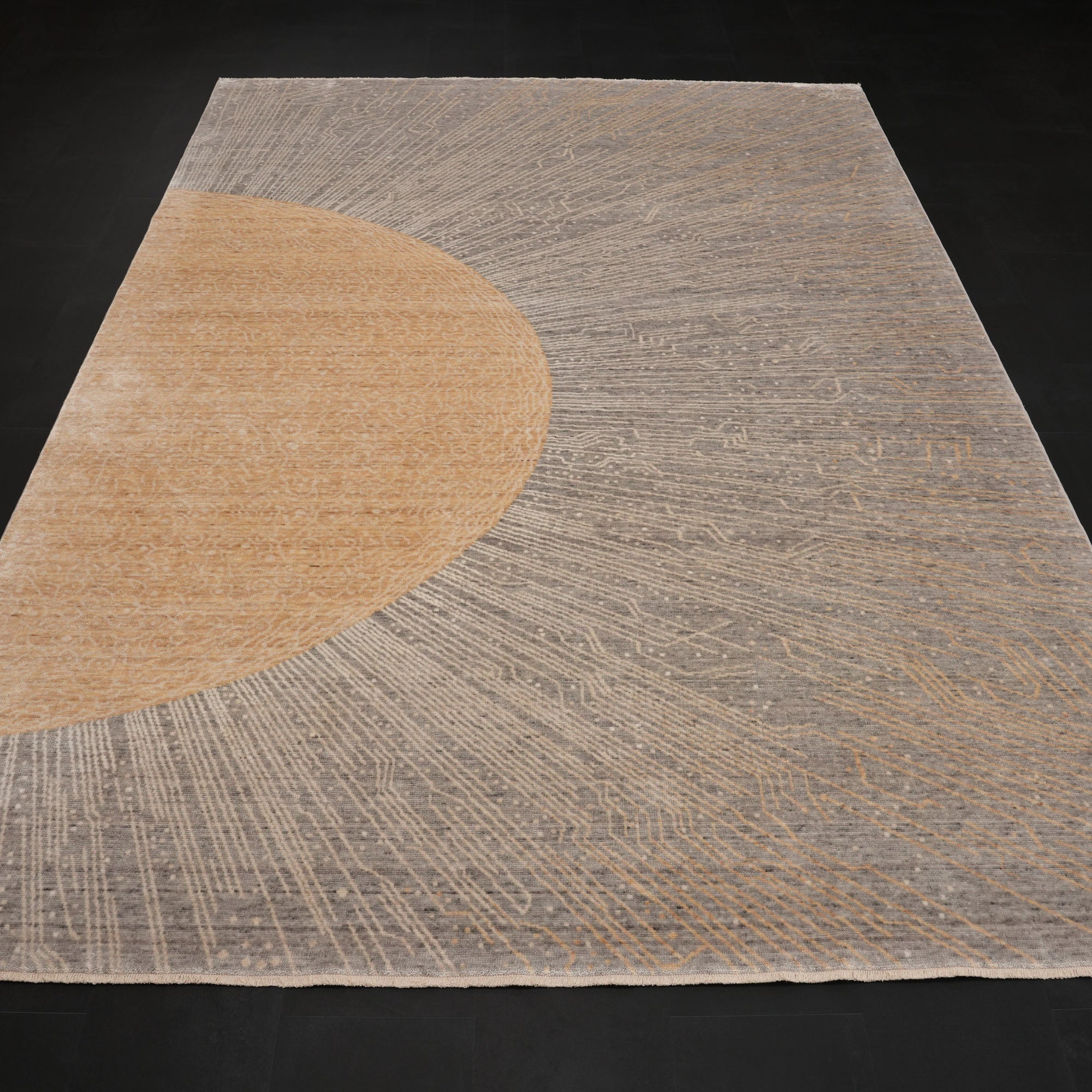 Günyolu Serisi Soyut Desenli Gri Tezgah Dokuma Doğal Halı — oturma odası halısı