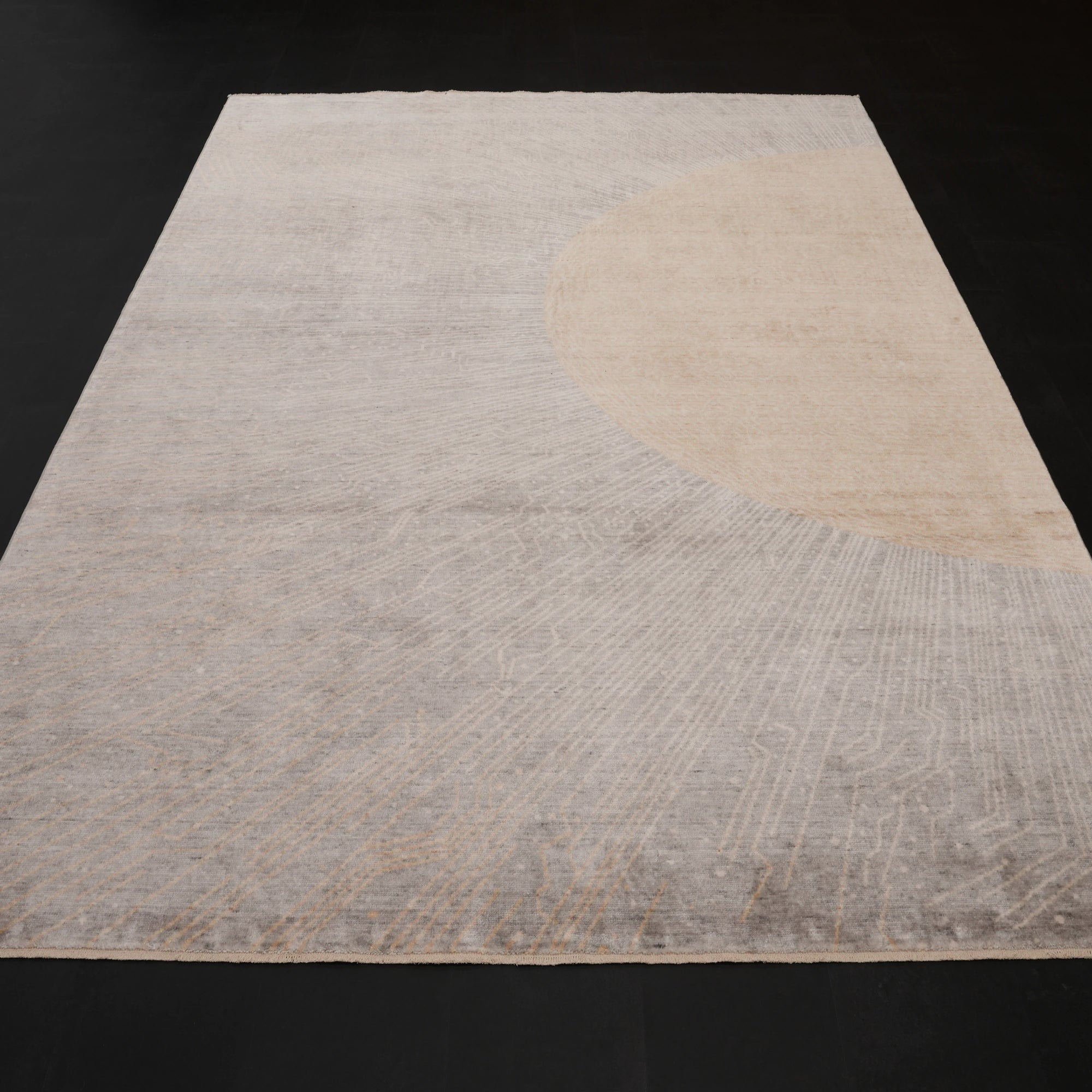 Günyolu Serisi Soyut Desenli Gri Tezgah Dokuma Doğal Halı — 200x300 cm