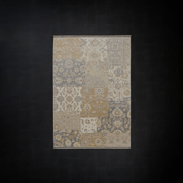 Günyolu Serisi Patchwork Desenli Bej Tezgah Dokuma Doğal Halı