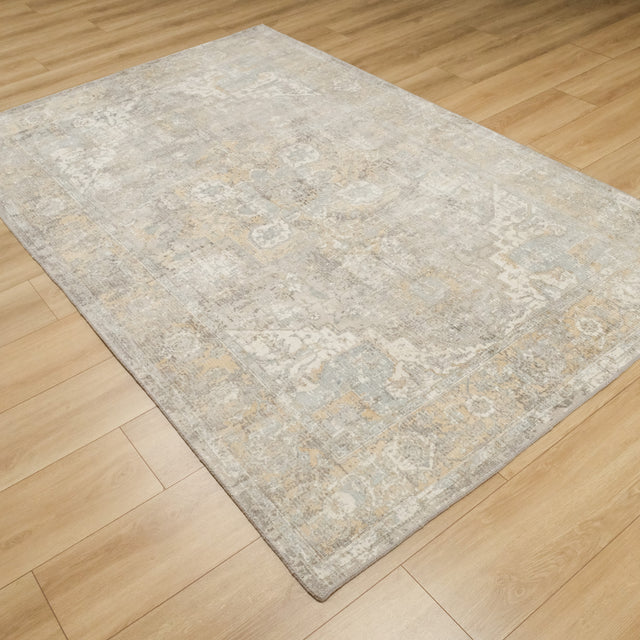 Tezgah Dokuma Vintage Desenli Gri Viskon Halı, 166x260 cm — Halıcızade