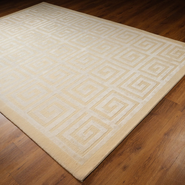 Cream Meander Hand-Knotted Wool Rug, 200×300 cm Halıcızade