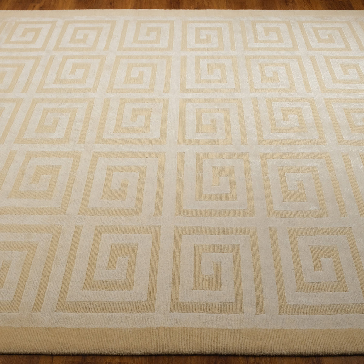 Cream Meander Hand-Knotted Wool Rug — bamboo
