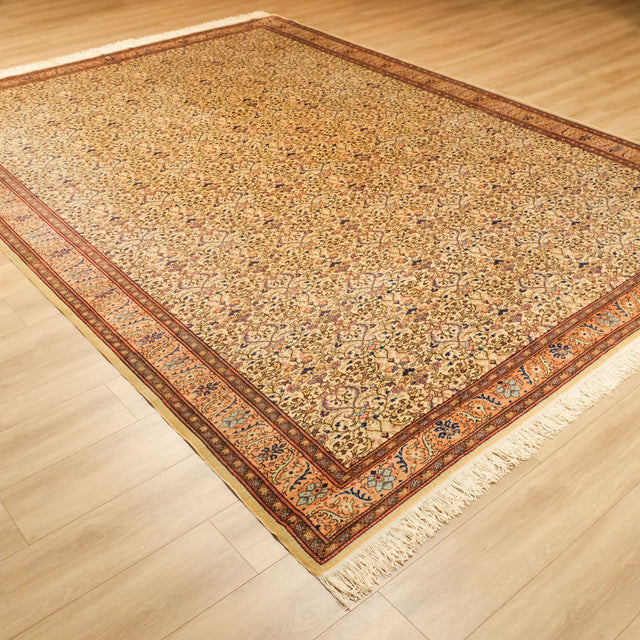 İkinci El Klasik Krem Renk Çiçek Desenli El Dokuma Bünyan Halı, 308x420 cm — Halıcızade