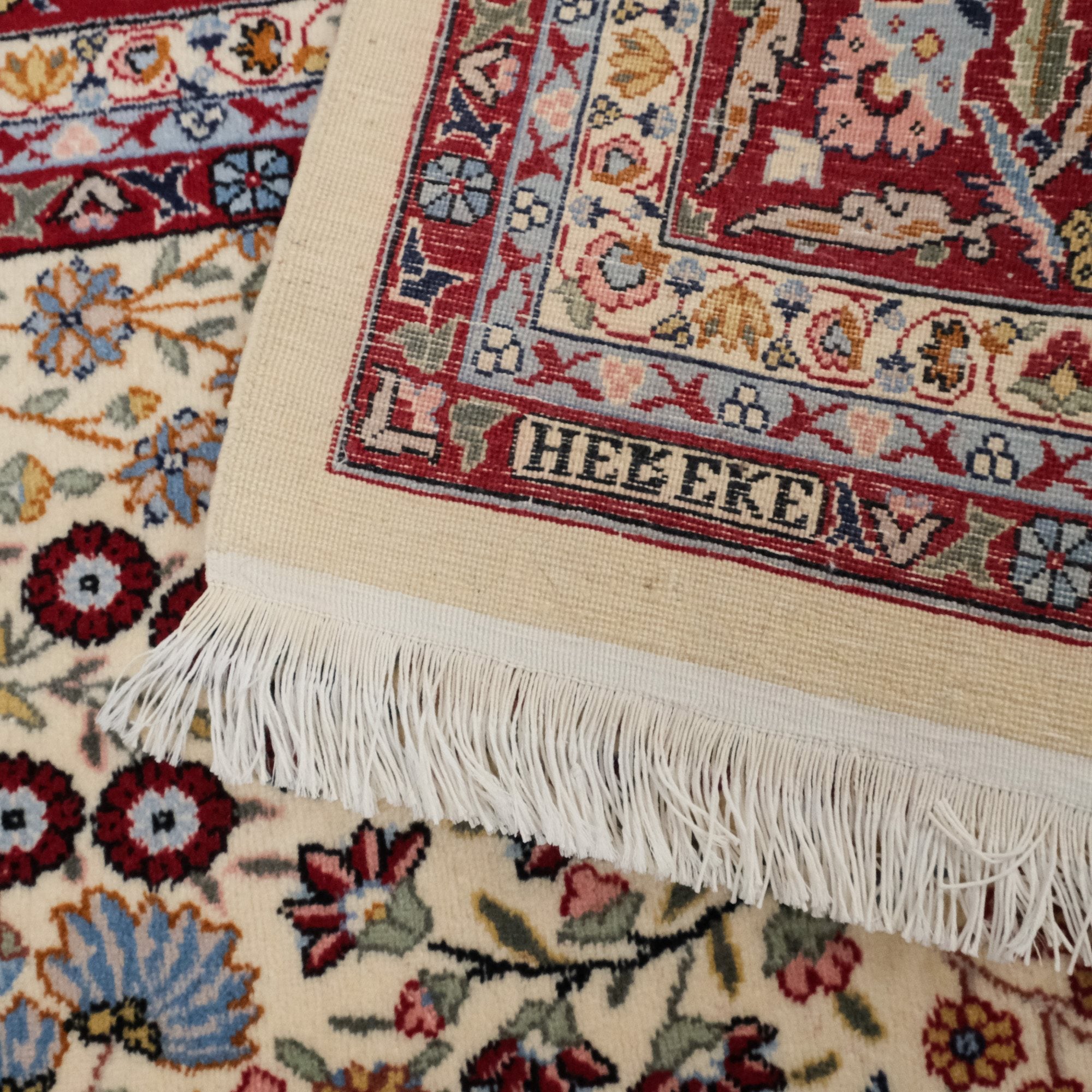 Second Hand Hereke Patterned Hand Woven Cream Wool Carpet