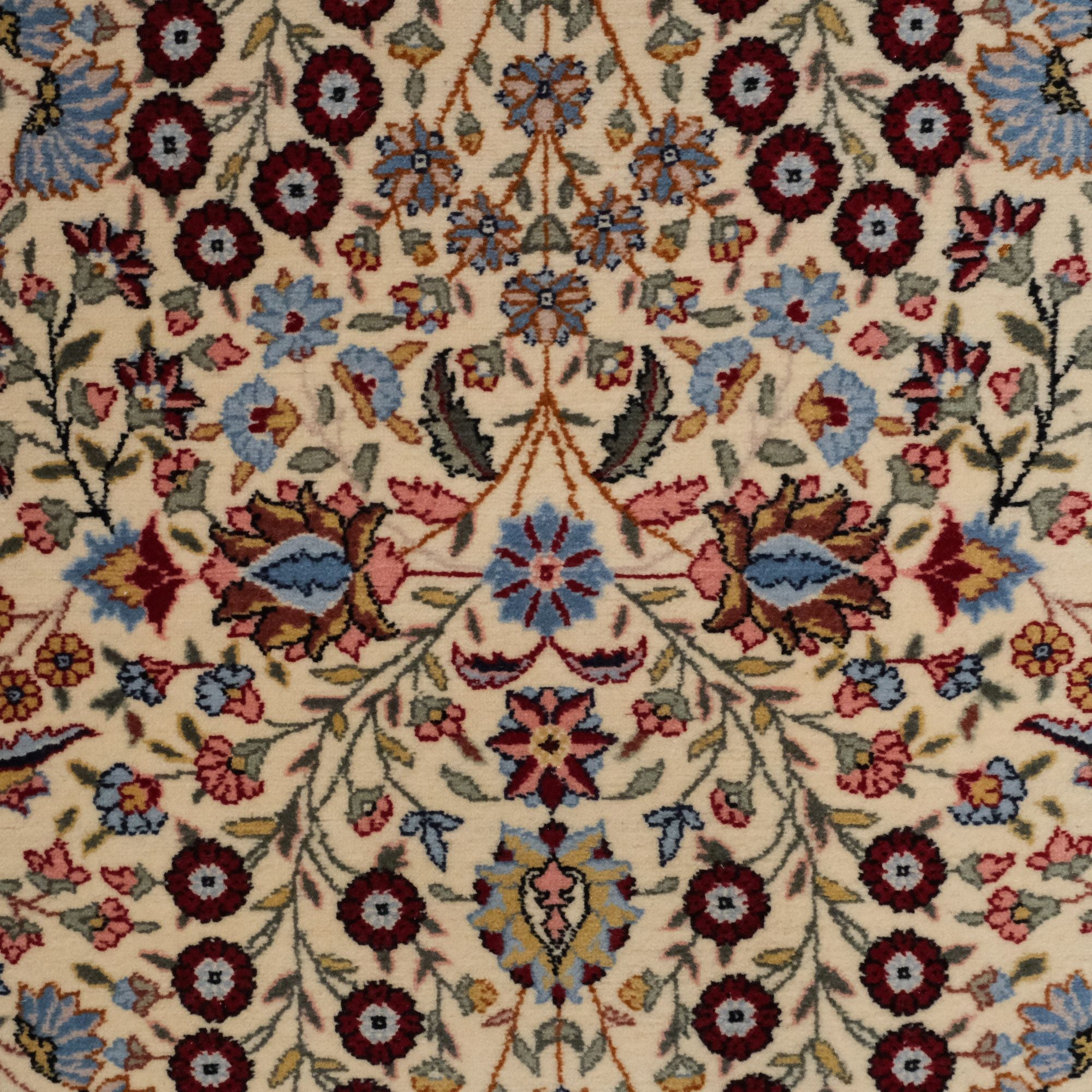Second Hand Hereke Patterned Hand Woven Cream Wool Carpet