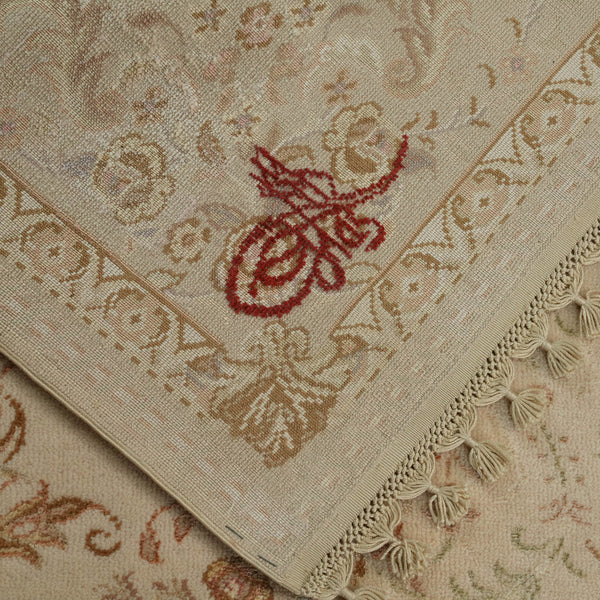 Pera Serisi El Dokuma Çiçek Desenli Yün Krem Halı