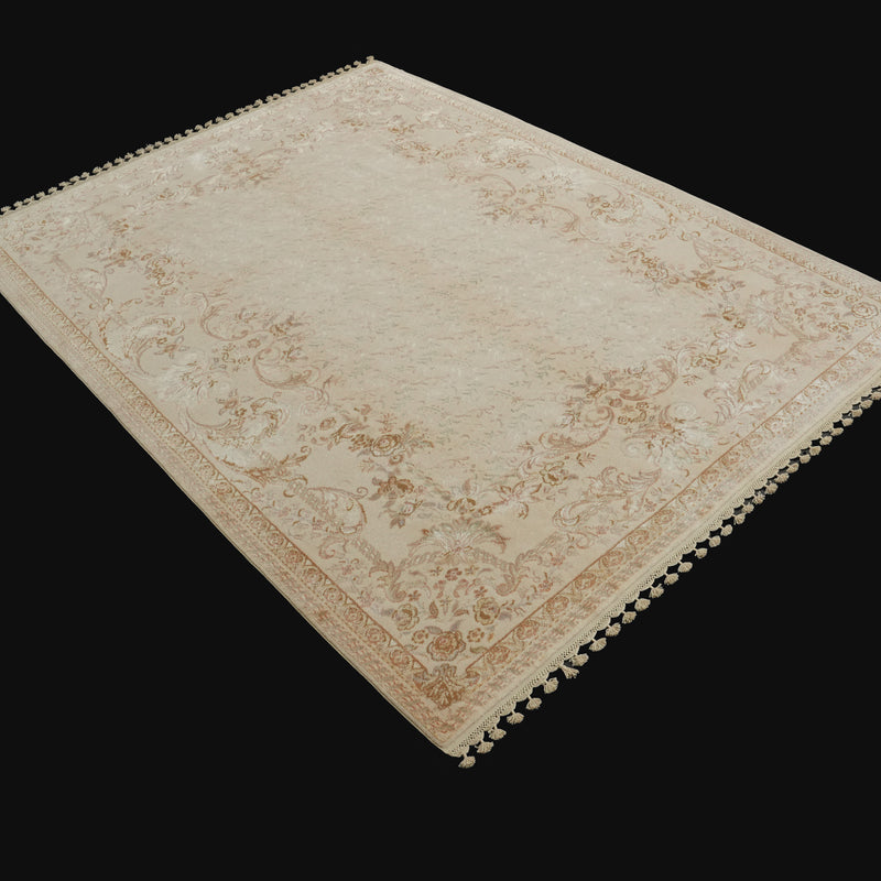 Pera Serisi El Dokuma Çiçek Desenli Yün Krem Halı