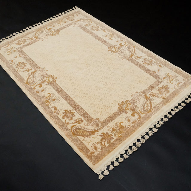 Hanzade Serisi El Dokuma Çerçeve Desenli İpekli Krem Halı, 122x177 cm — Halıcızade