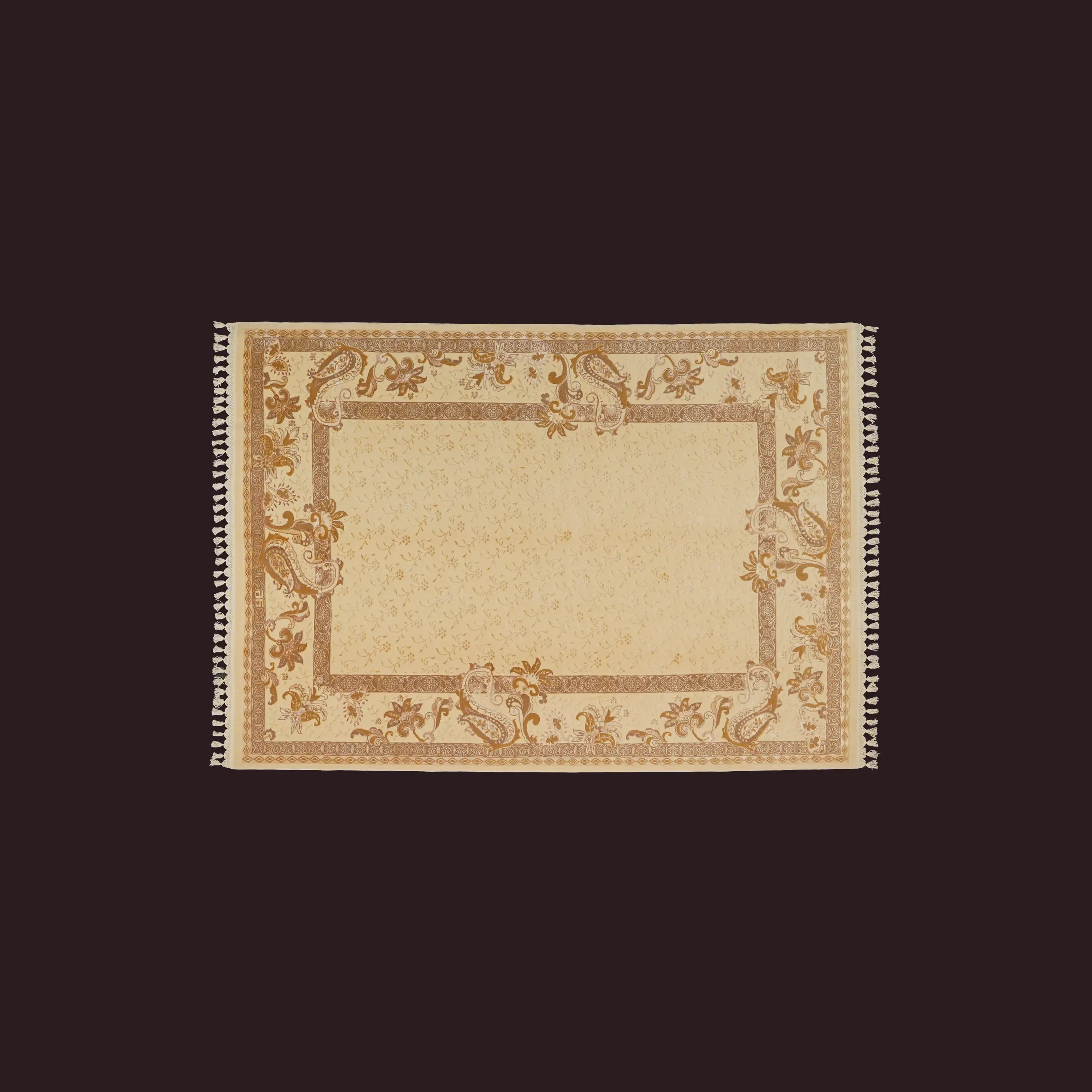 Hanzâde Serisi El Dokuma Çerçeve Desenli Krem İpekli Halı