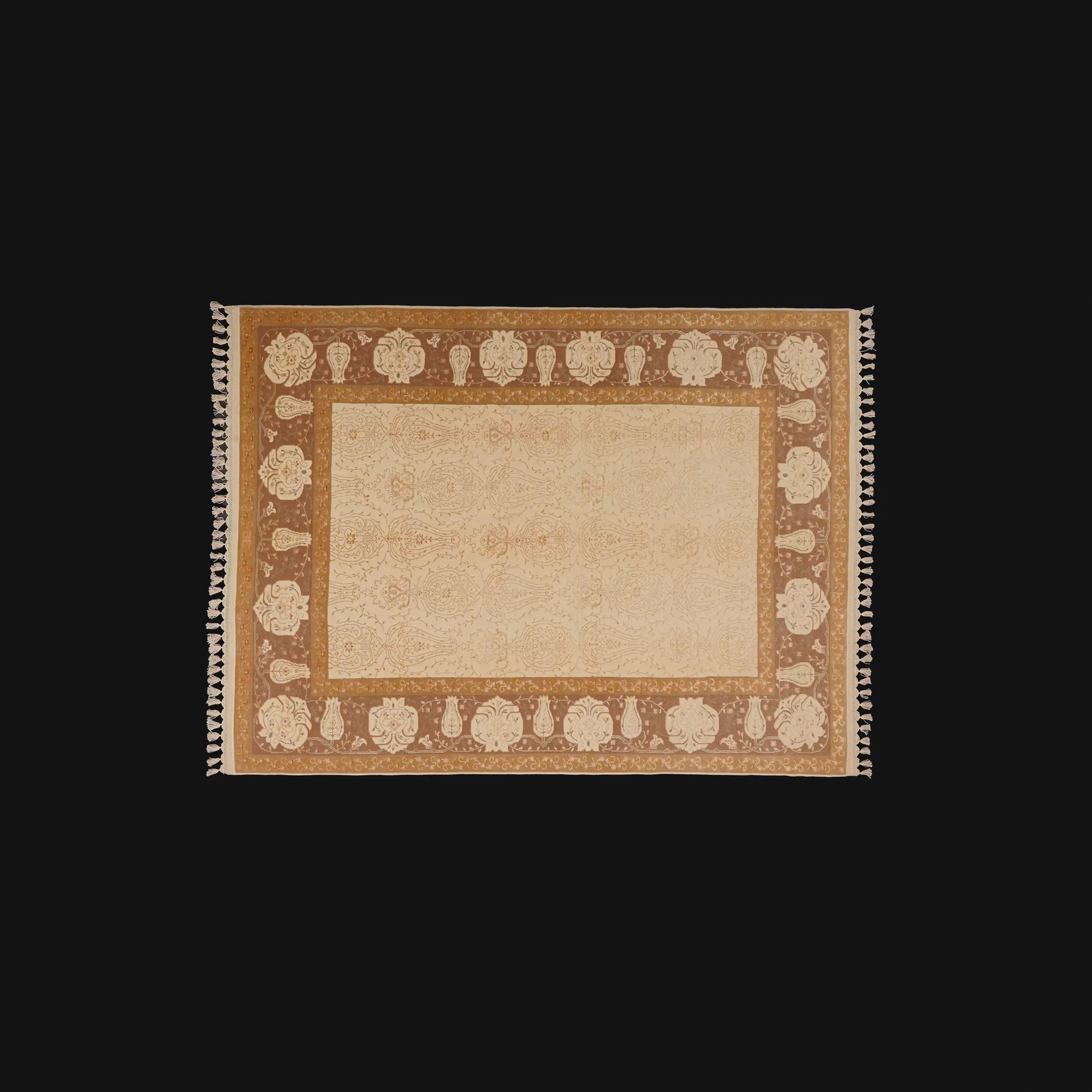 Hanzâde Series Handwoven Frame Patterned Cream Wool Rug