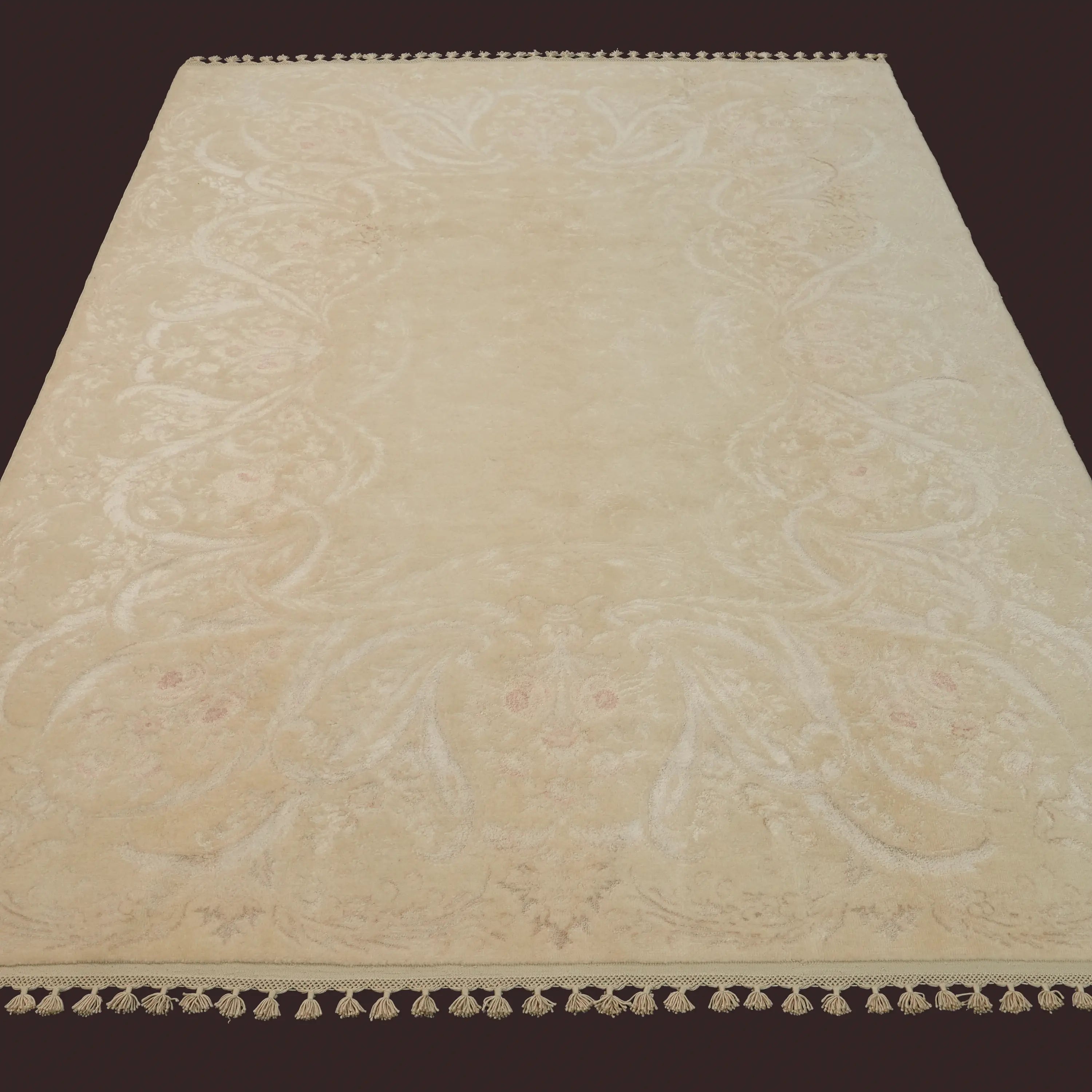 Hanzâde Serisi El Dokuma Çiçek Desenli Krem İpekli Halı