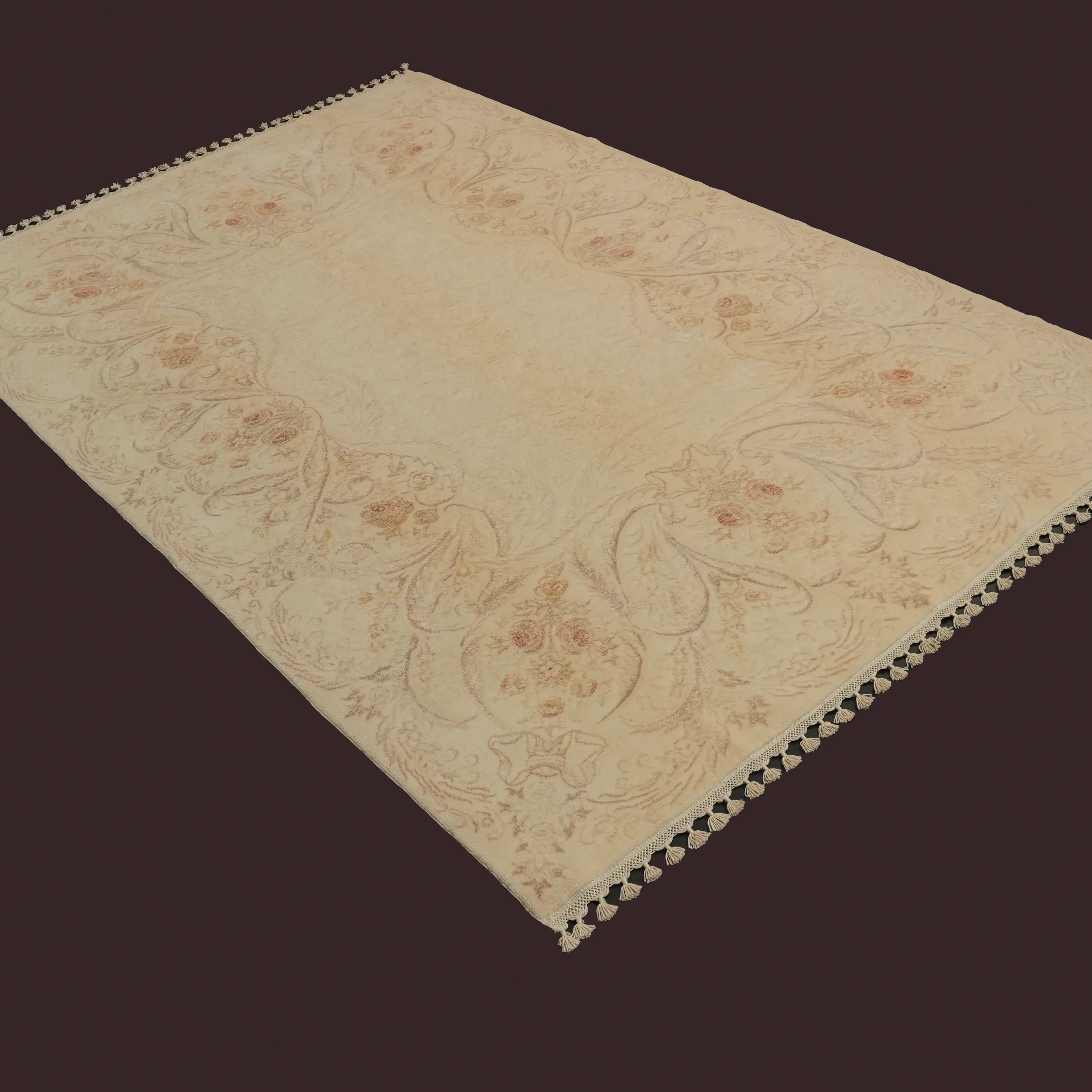 Hanzâde Serisi El Dokuma Çiçek Desenli Krem İpekli Halı