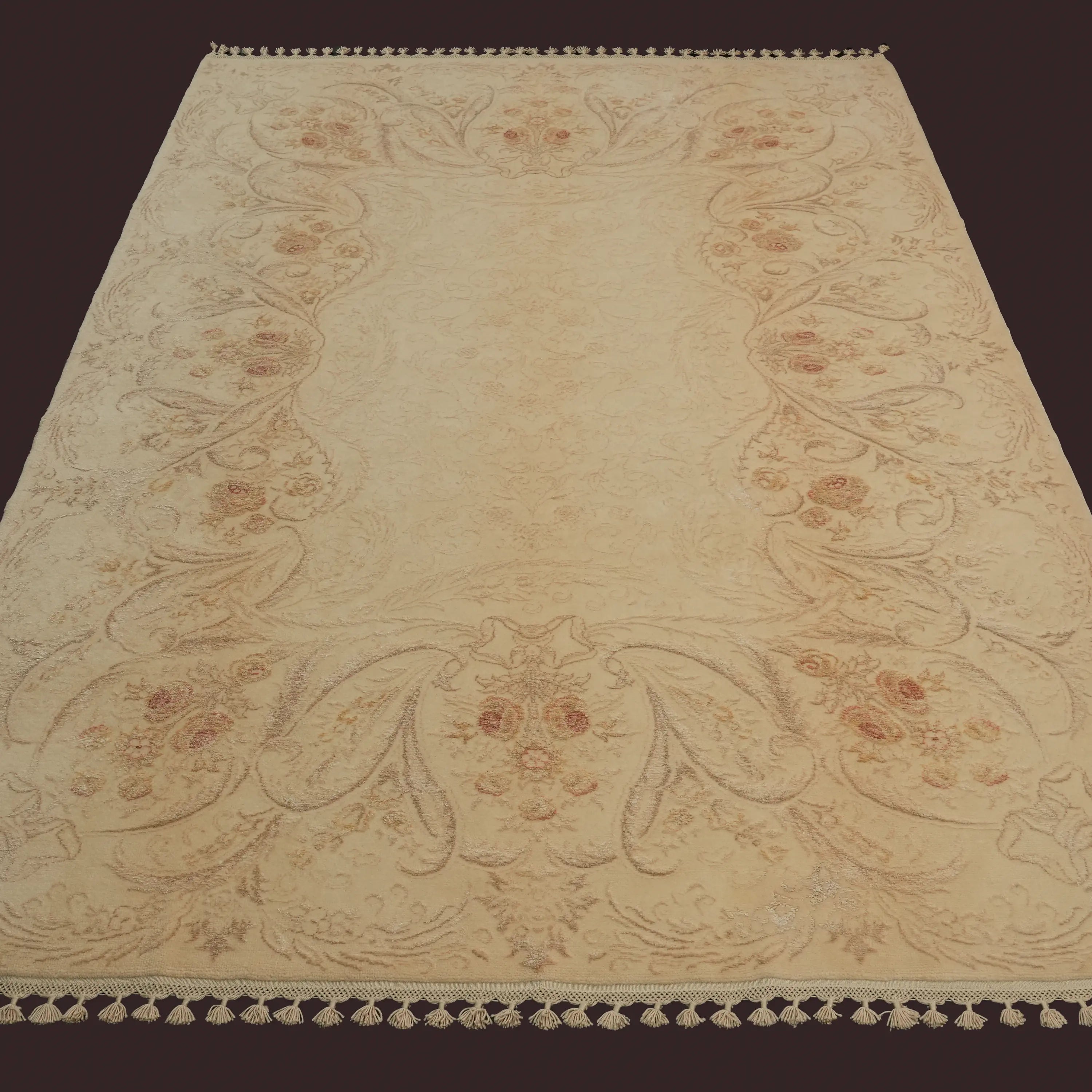 Hanzâde Serisi El Dokuma Çiçek Desenli Krem İpekli Halı