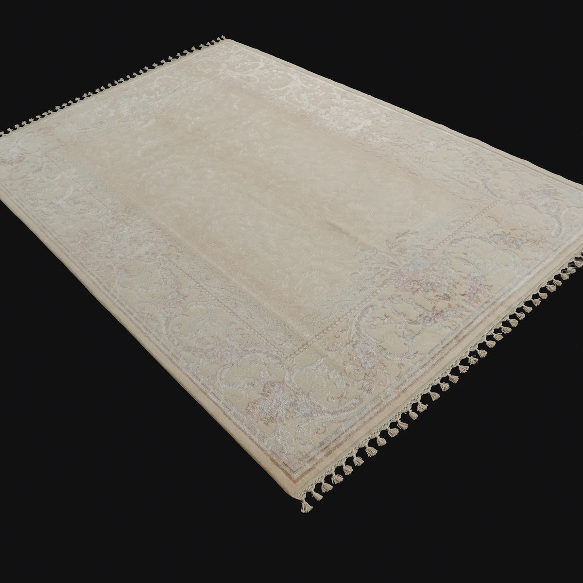 Hanzâde Serisi El Dokuma Çiçek Desenli Krem İpekli Halı, 168x244 cm — Halıcızade