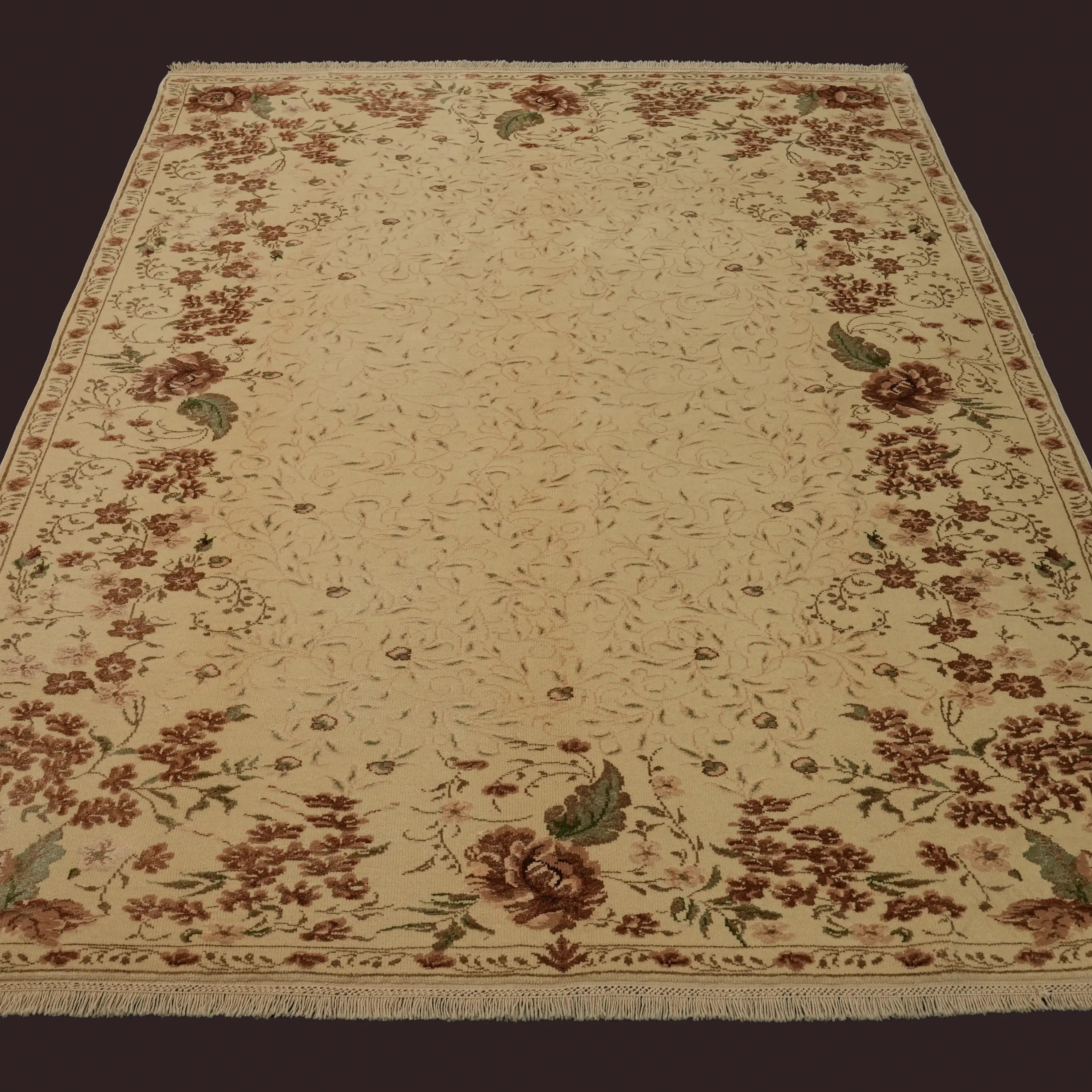 Harem Serisi El Dokuma Bej Uşak Desenli İpekli Halı