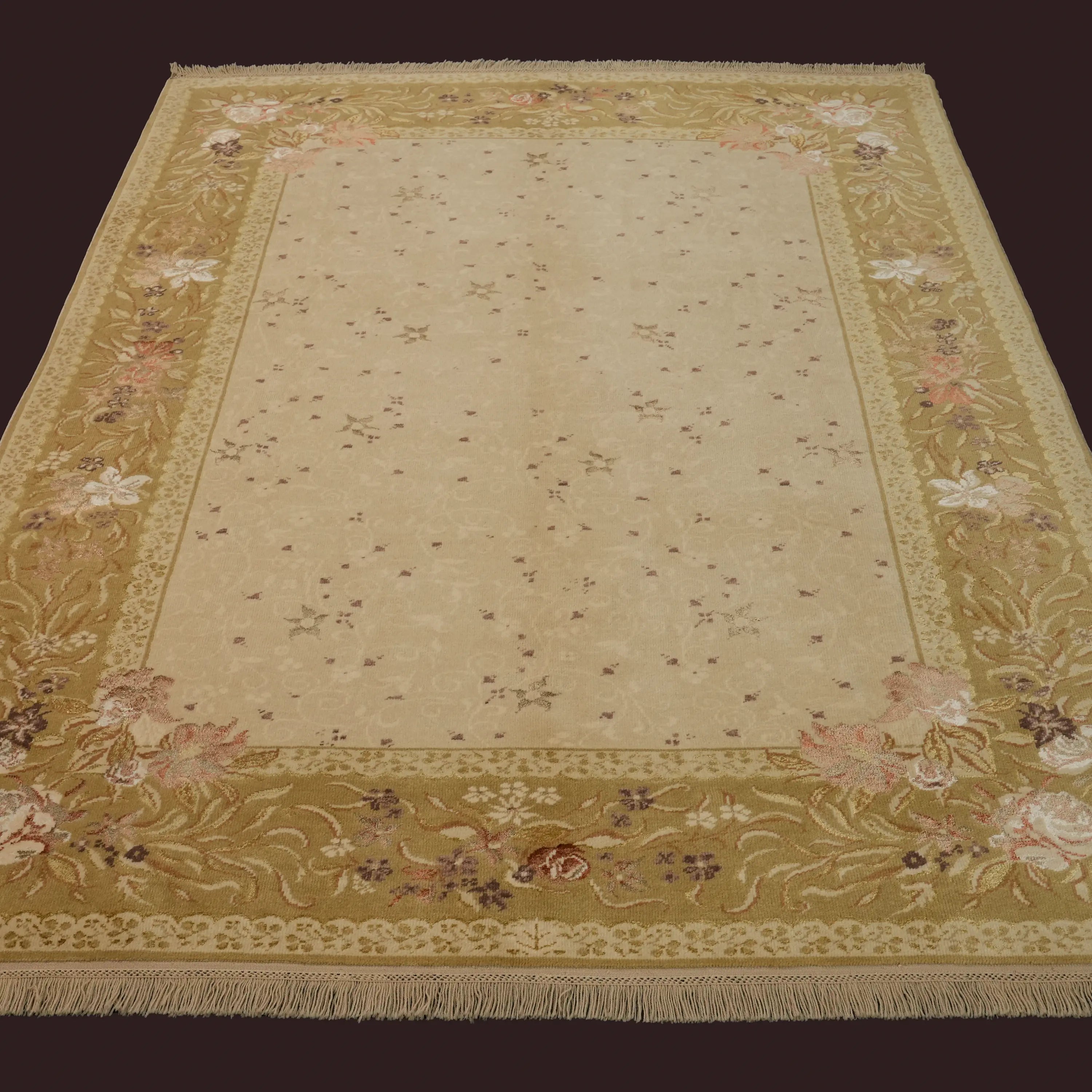 Harem Serisi El Dokuma İpekli Uşak Desenli Bej Halı