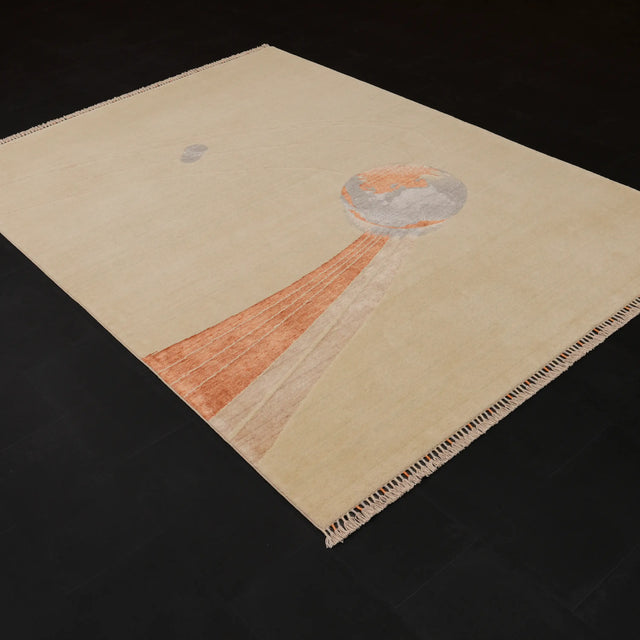 Hatıl Serisi Dünya Desenli Doğal Yün Tezgah Dokuma Halı, krem, 170x240 cm — Halıcızade