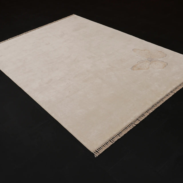 Hatıl Serisi Kelebek Desenli Doğal Tencel Tezgah Dokuma Halı, krem, 170x240 cm — Halıcızade