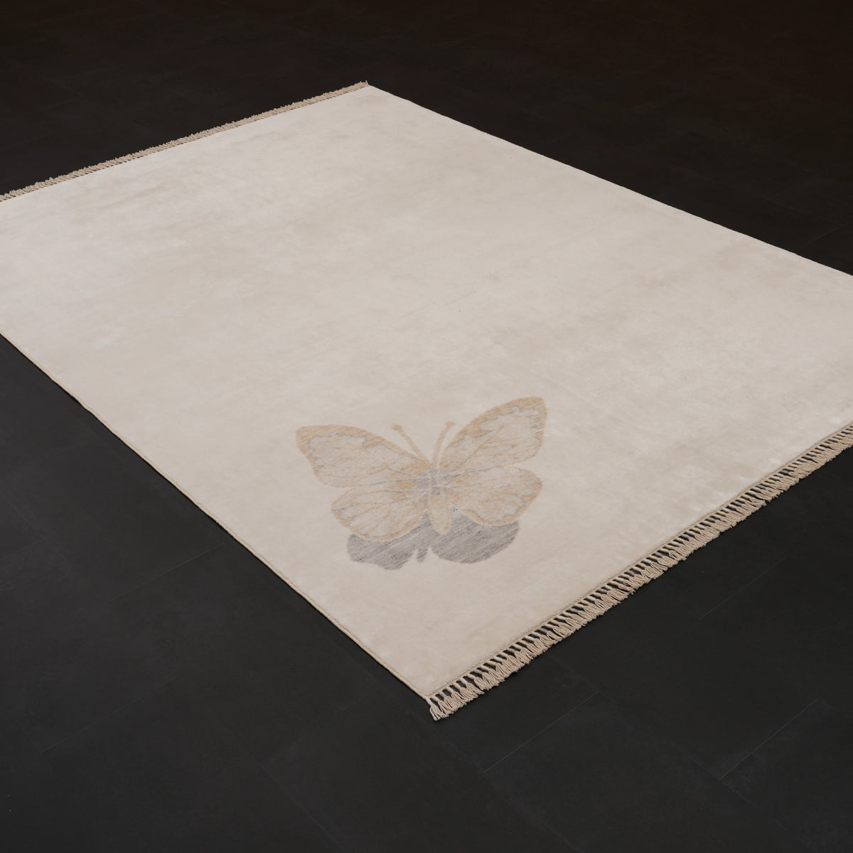 Hatıl Serisi Kelebek Desenli Tencel Doğal Tezgah Dokuma Halı, krem, 170x240 cm — Halıcızade